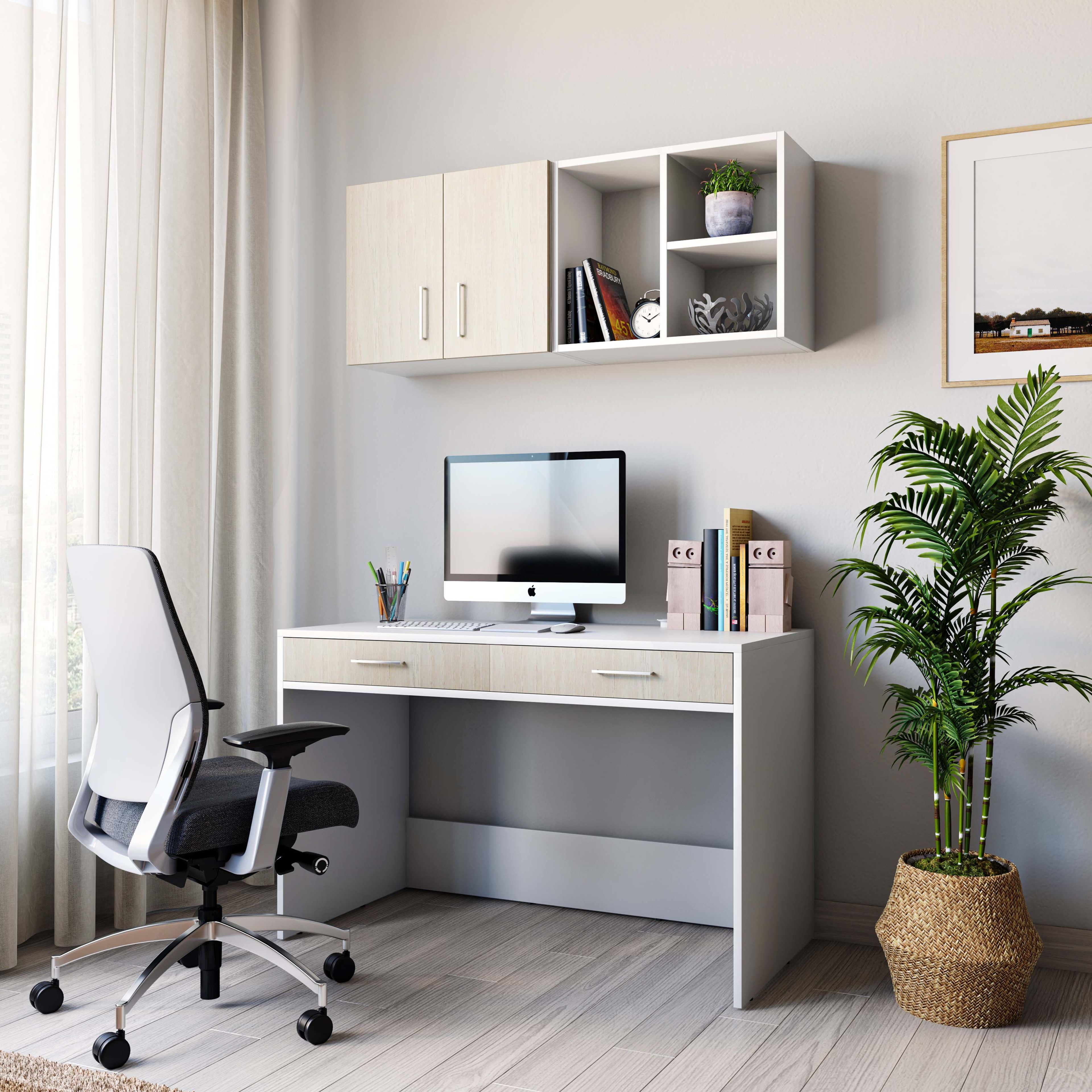 Modern Home Office Design in Acacia and White Colour