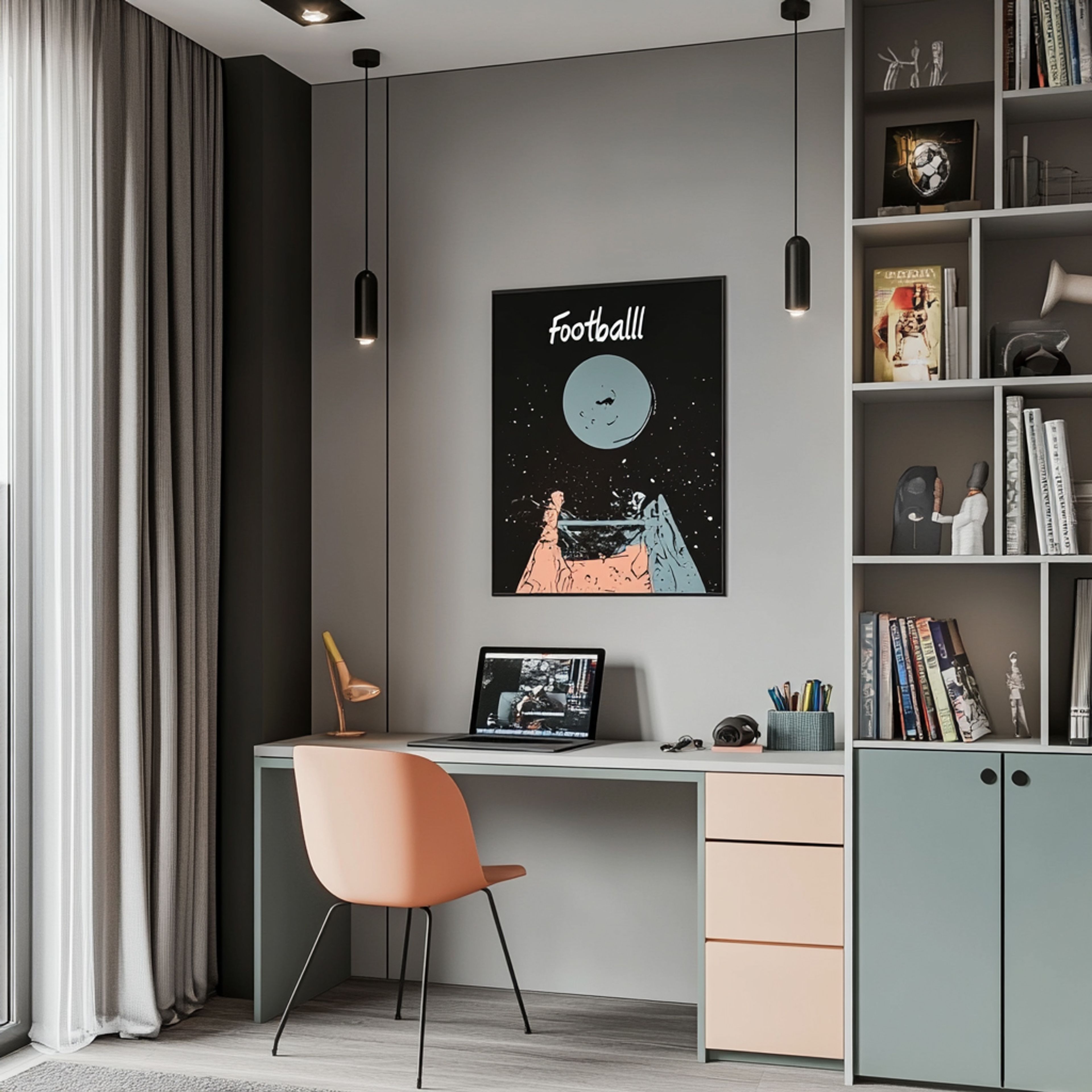 Contemporary Home Office Design with Study Table and Tall Storage Unit