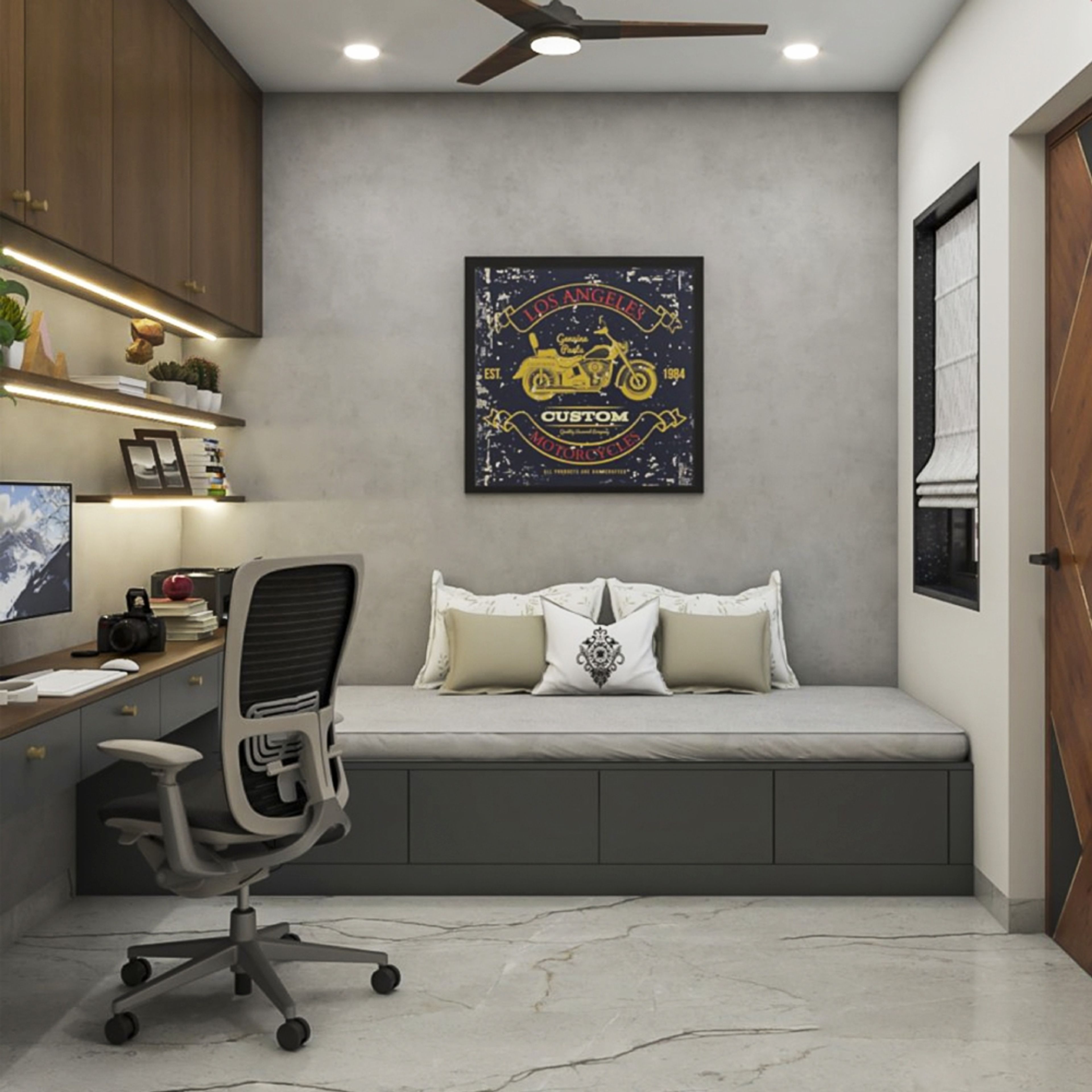 Contemporary Home Office Design with Slate and Walnut Bronze Accents
