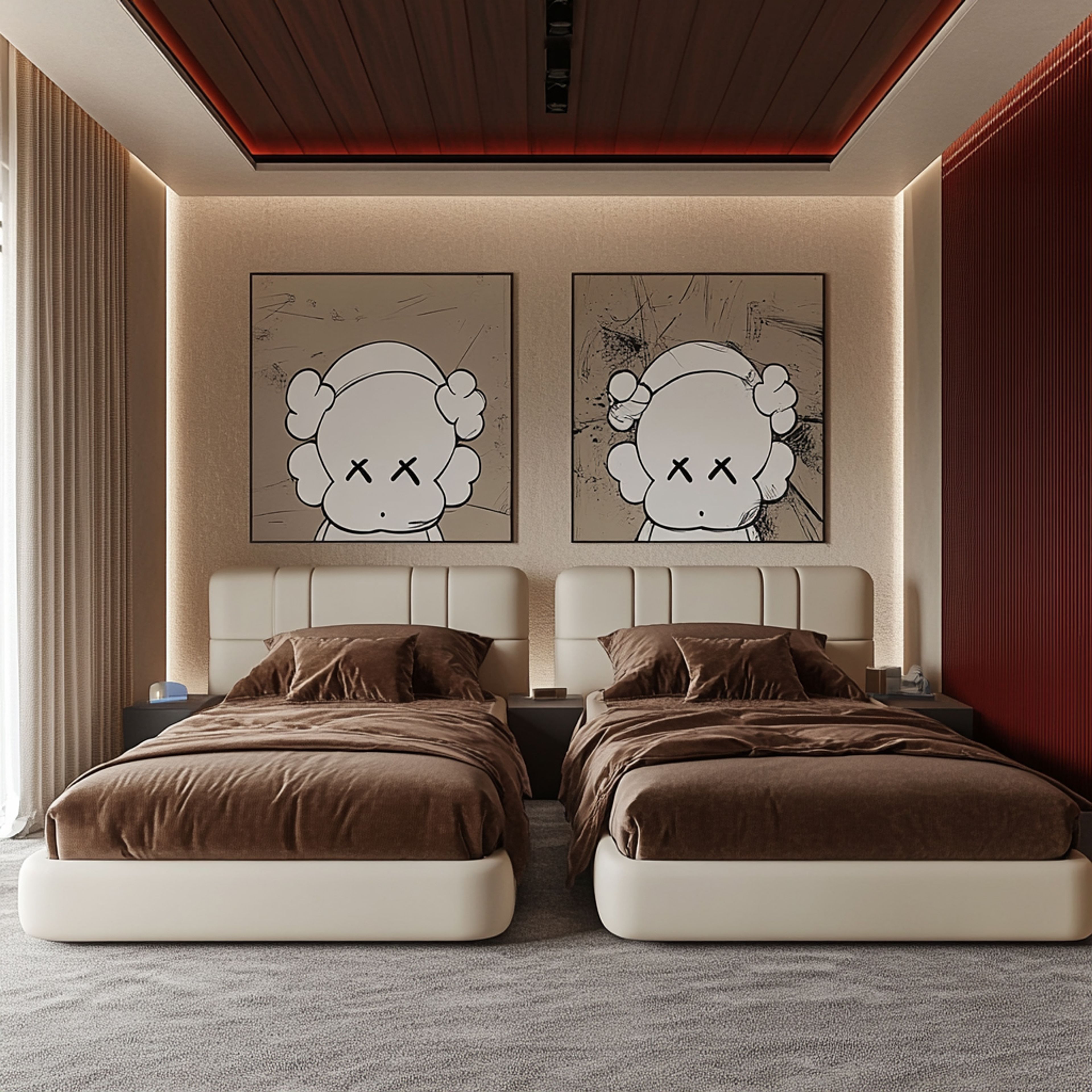Modern Kids Bedroom Design with Twin Upholstered Beds