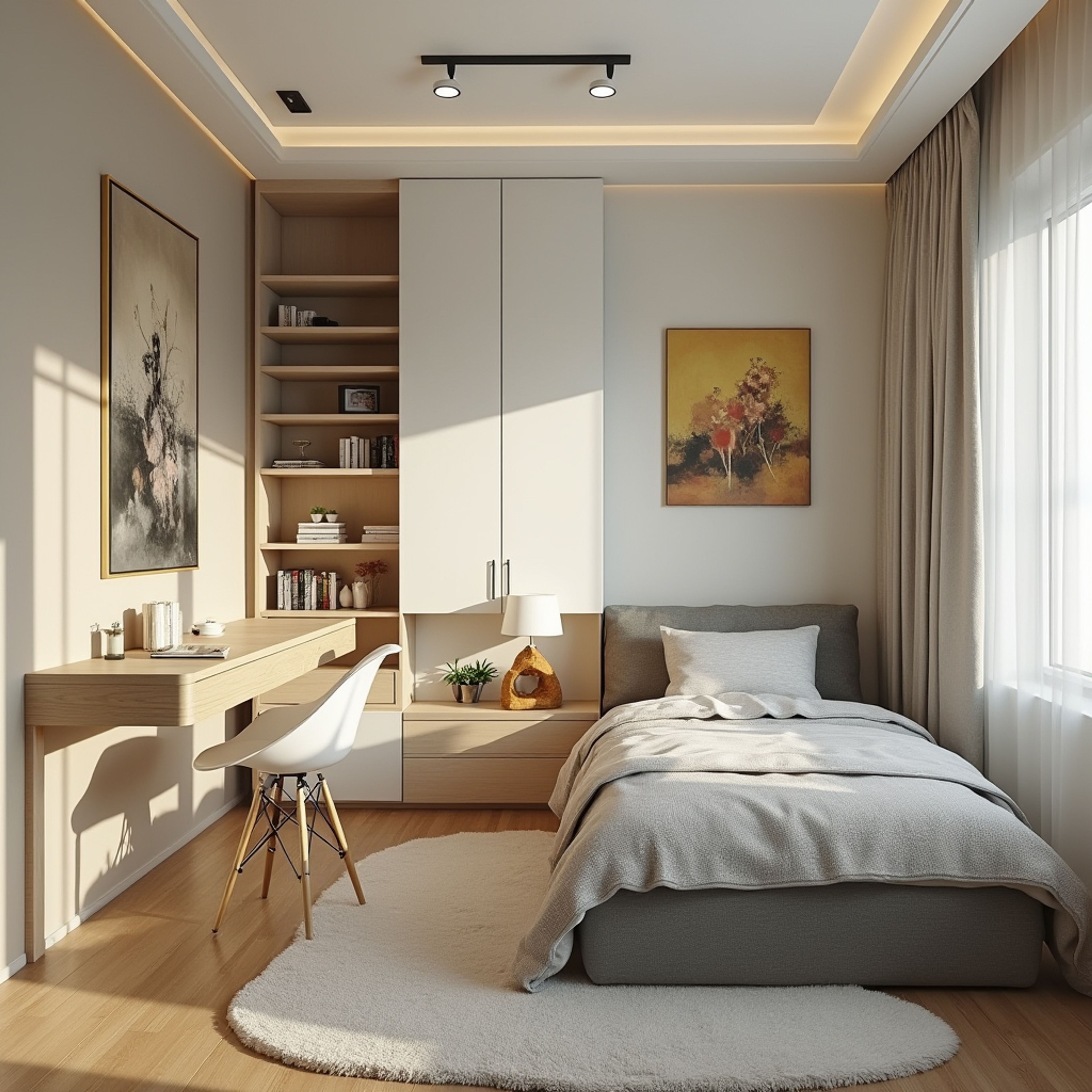 Kids Bedroom Design with Single Bed and White Chair