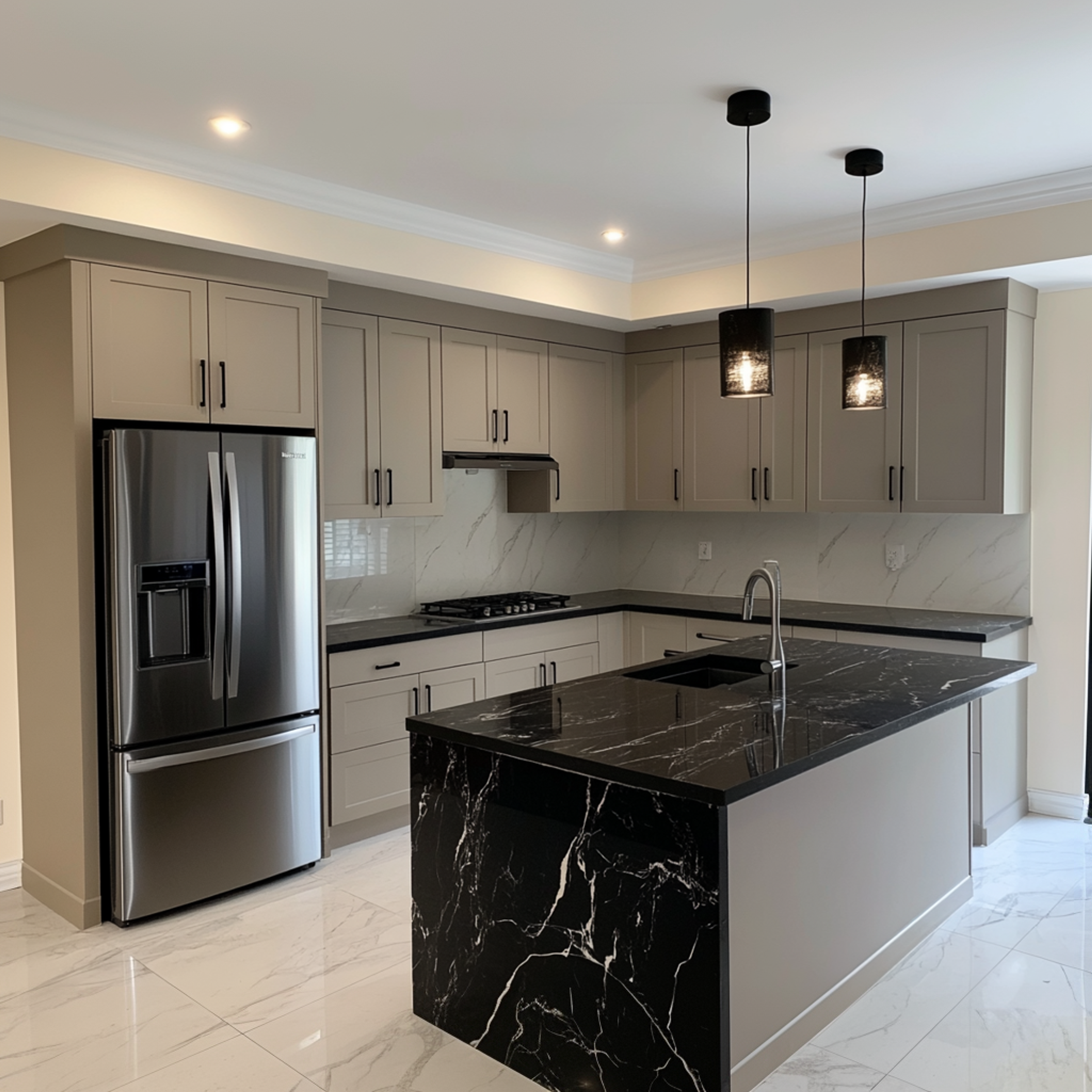 Modern Island Kitchen Design with Quartz Countertop