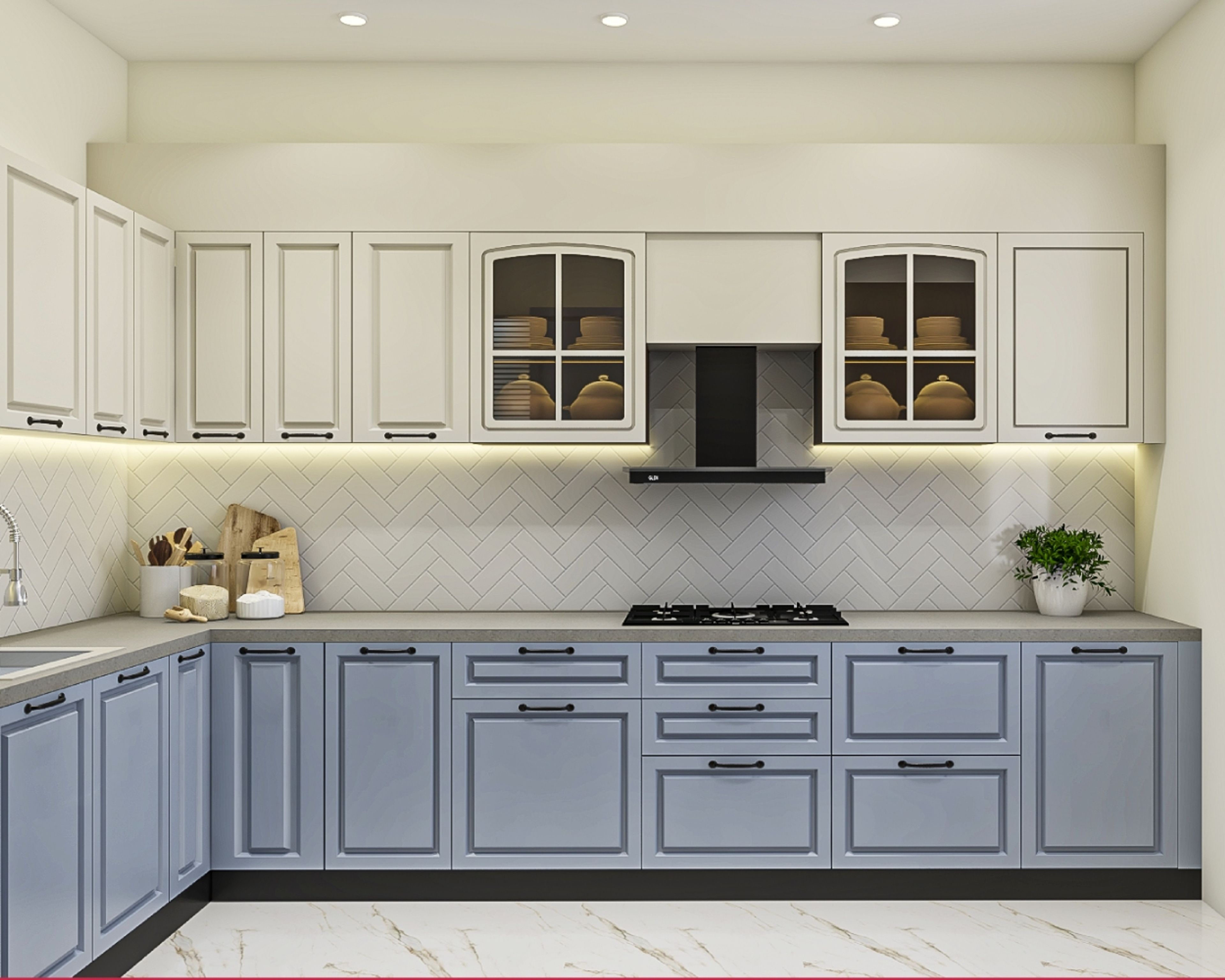 L-Shaped Kitchen Design with Quartz Countertop