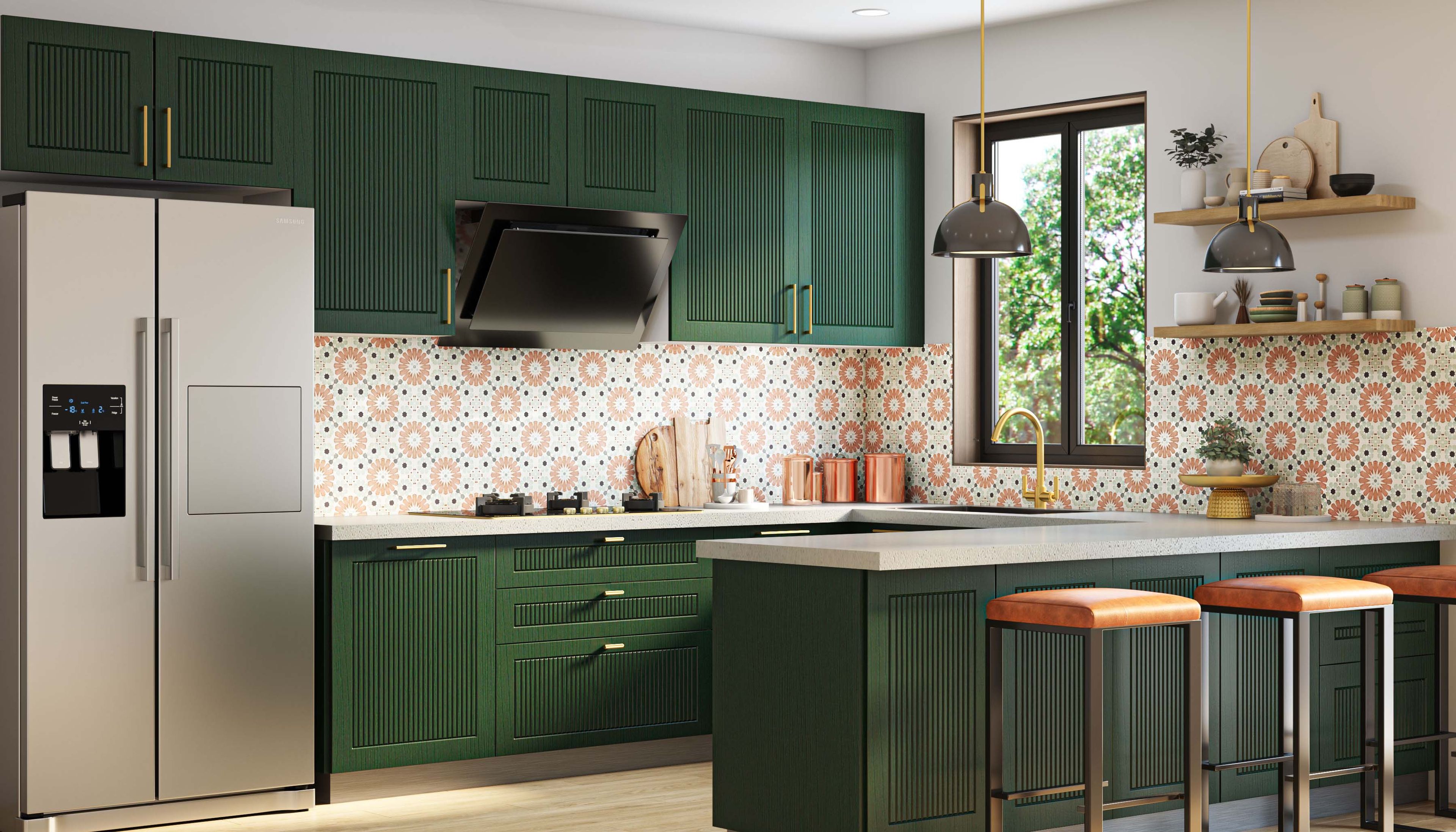 Modern U-Shaped Kitchen Design with Quartz Countertop