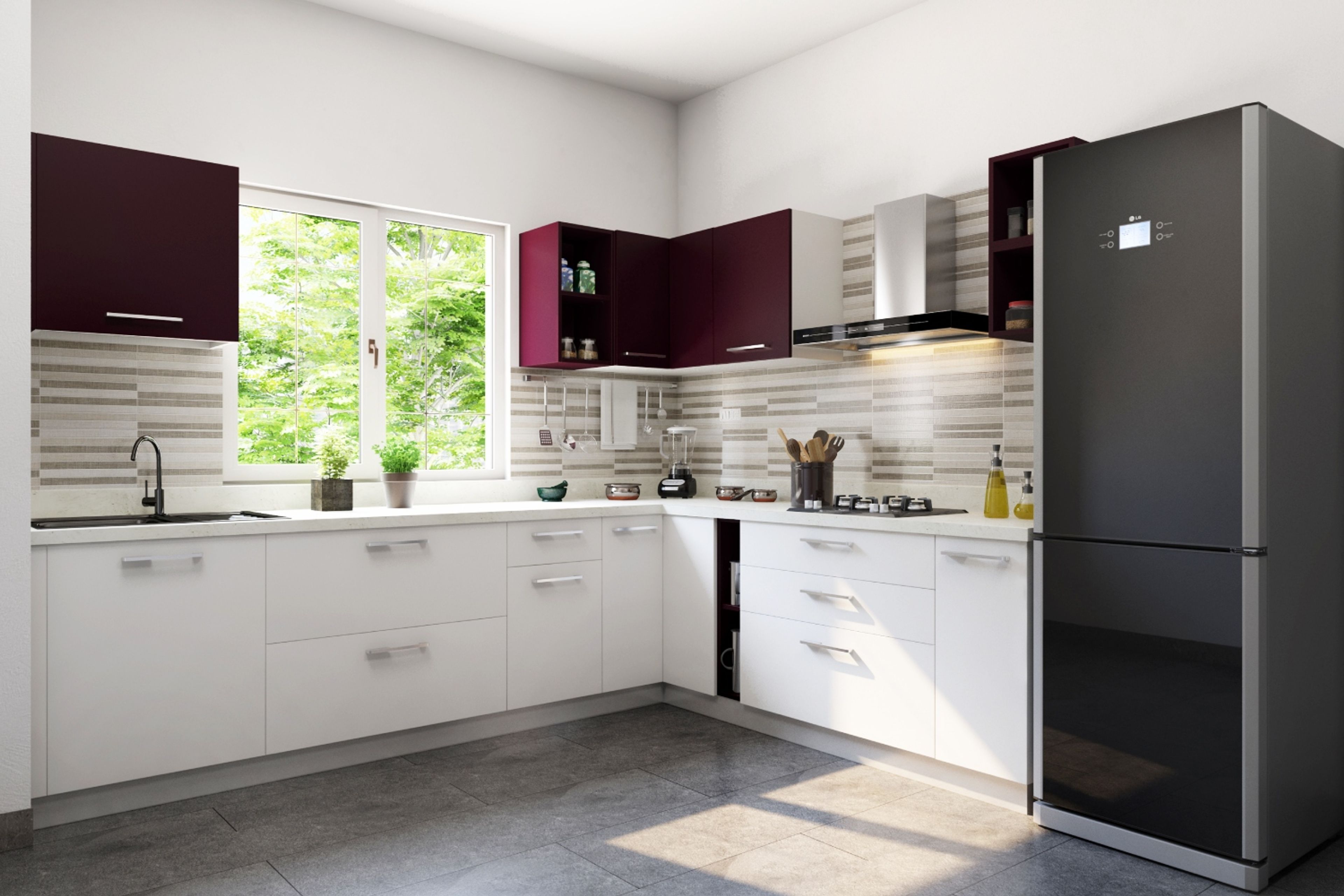 Contemporary L-Shaped Kitchen Design with Quartz Countertops