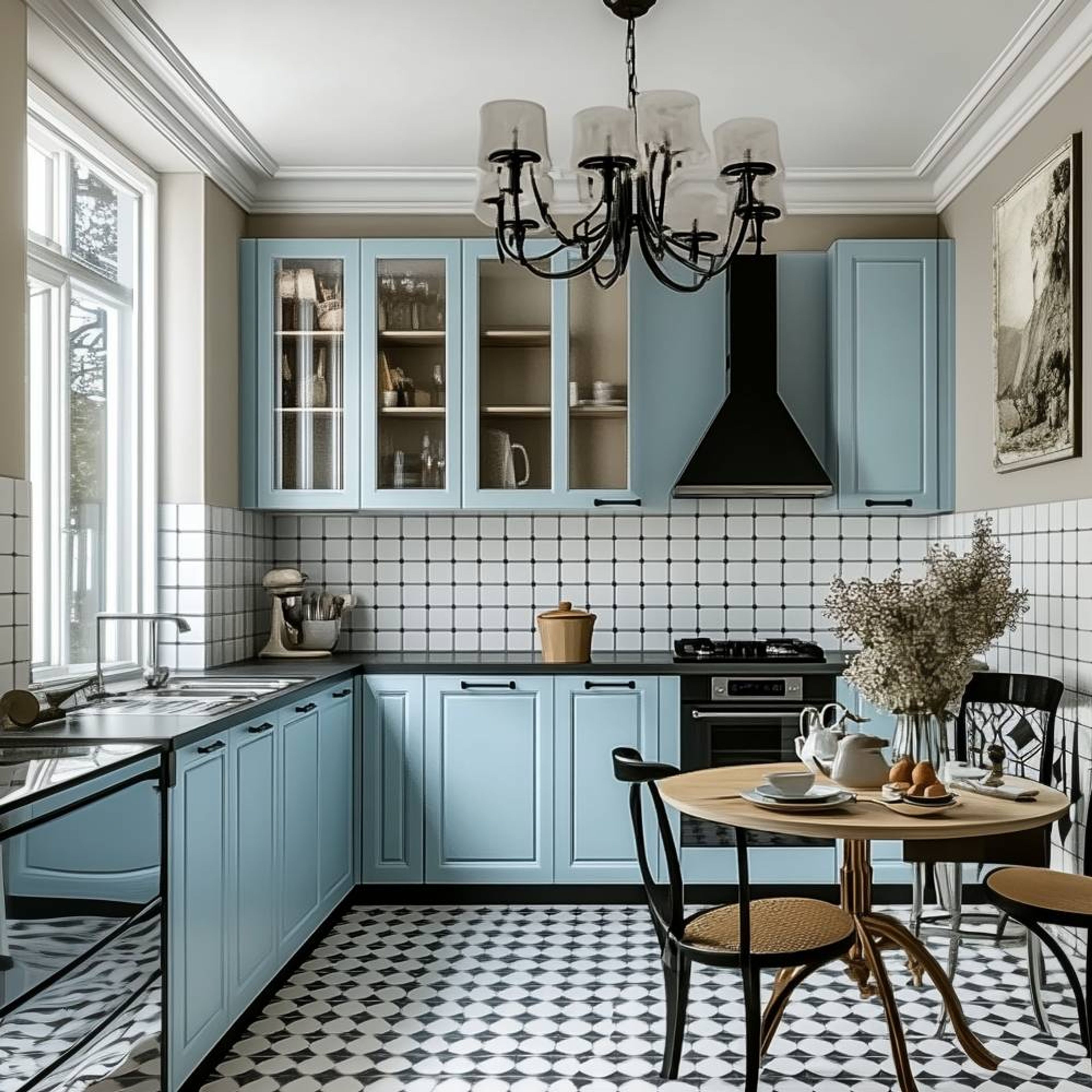 Modern L-Shaped Kitchen Design with Denim Suedette Cabinets