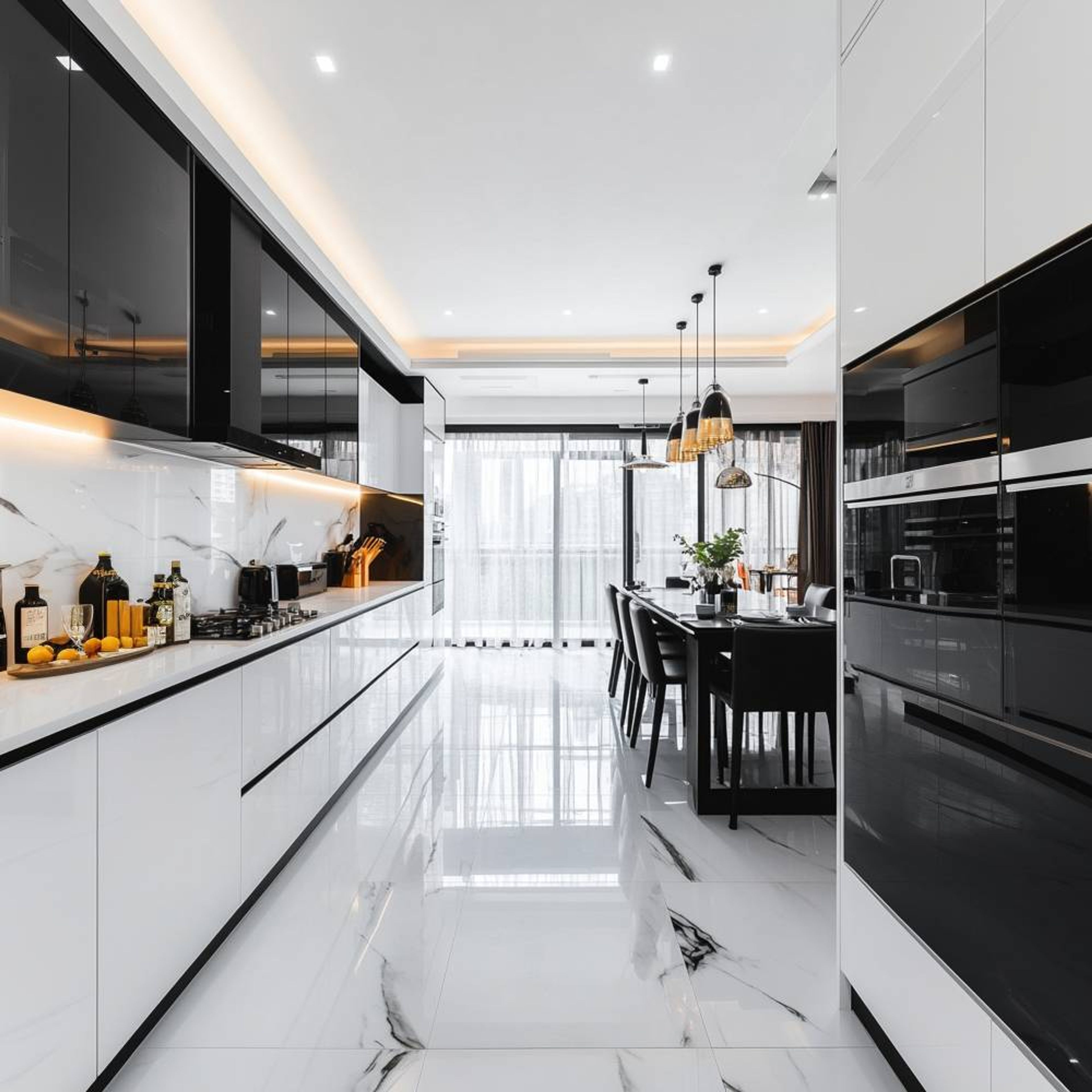 Ultra-Modern Parallel Kitchen Design with White High-Gloss Finish