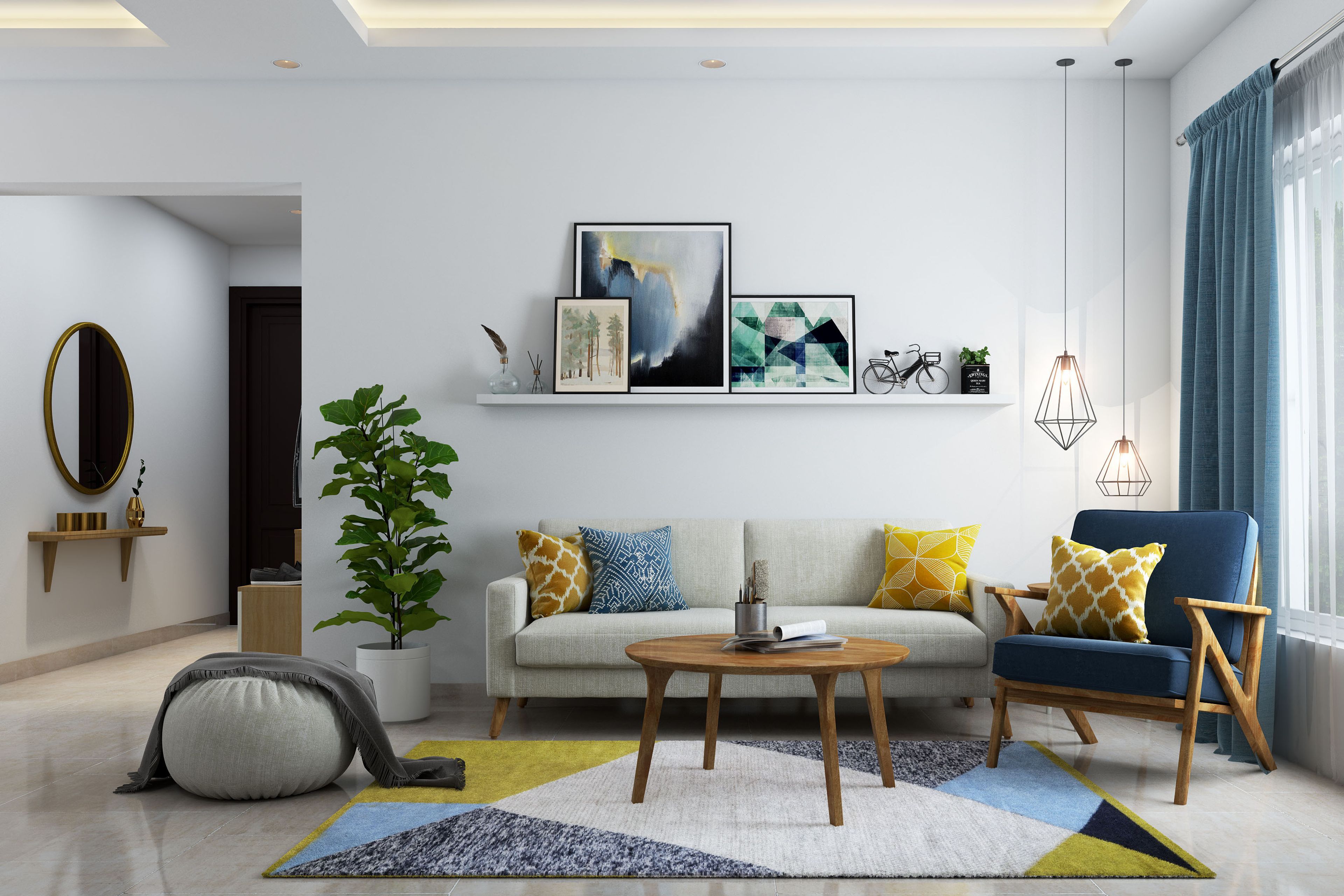 Scandinavian Living Room Design with Light Beige Sofa