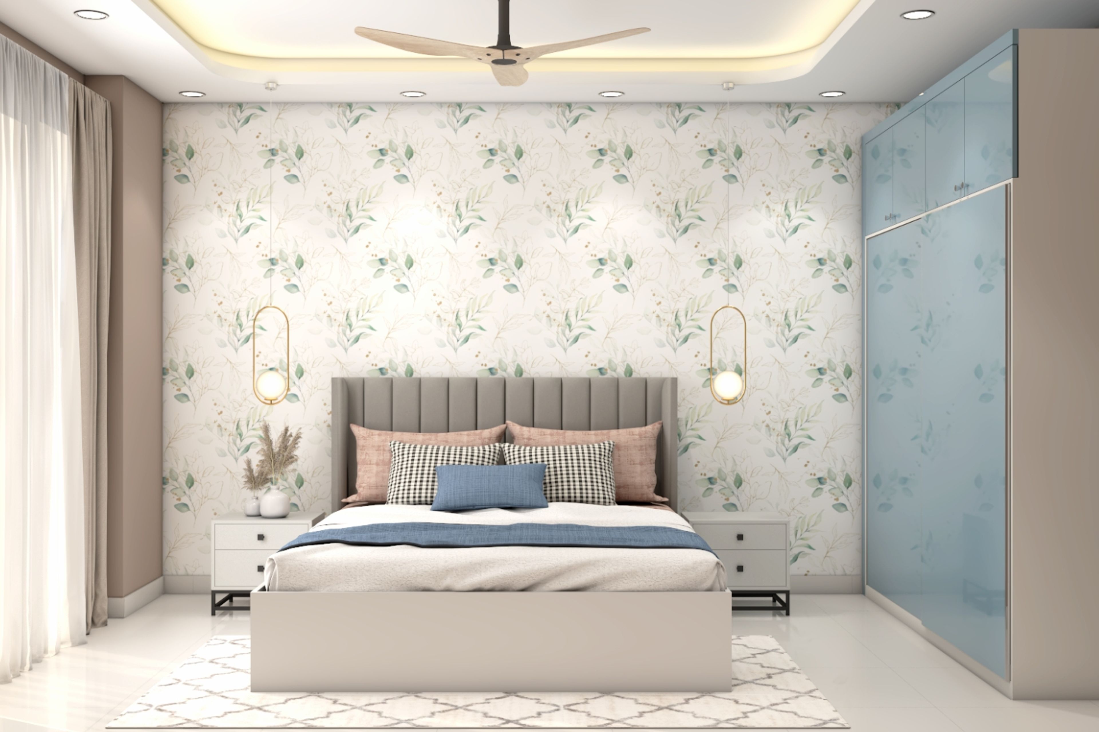 Master Bedroom Design with Floral Wallpaper