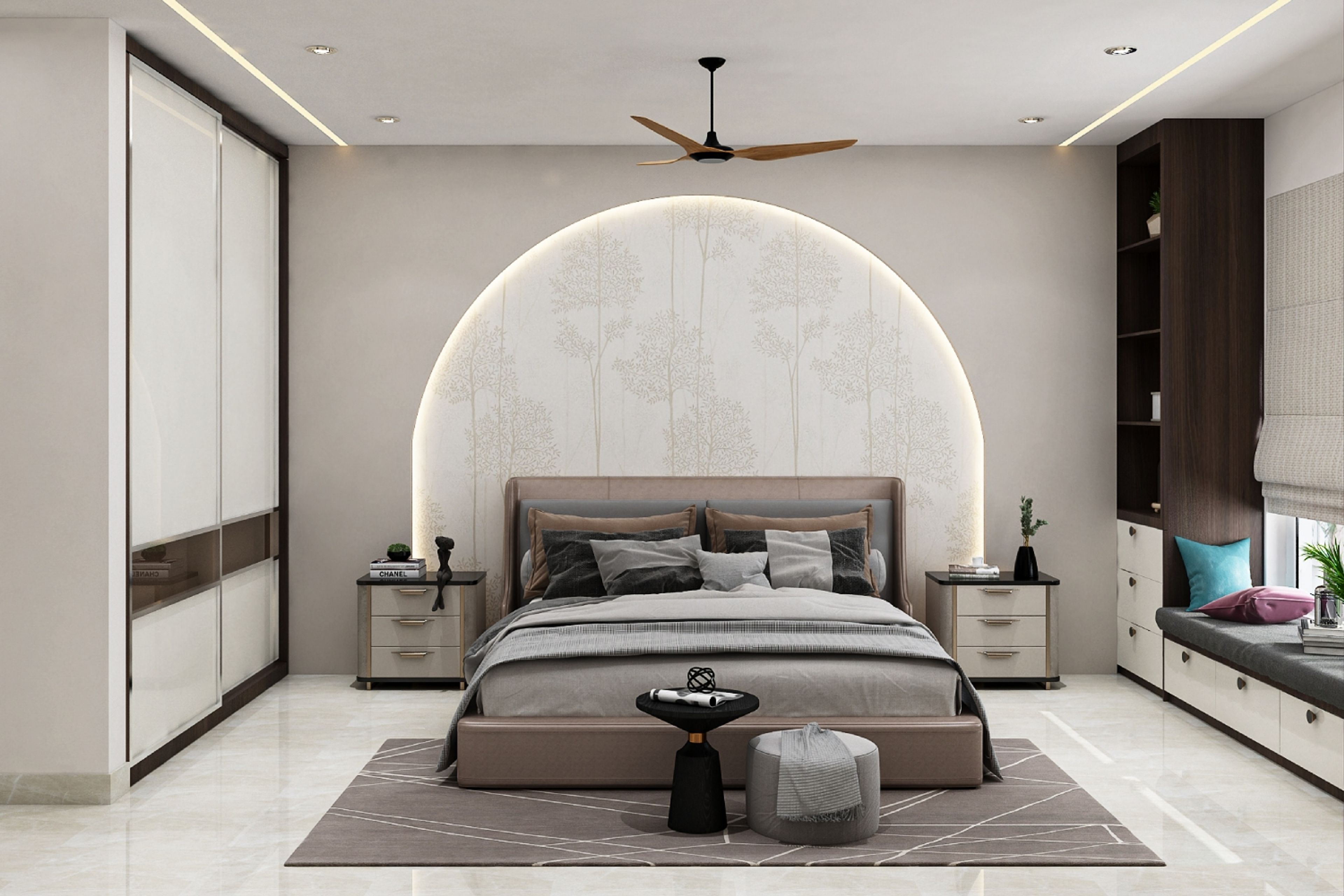 Master Bedroom Design with Arch Wall Design