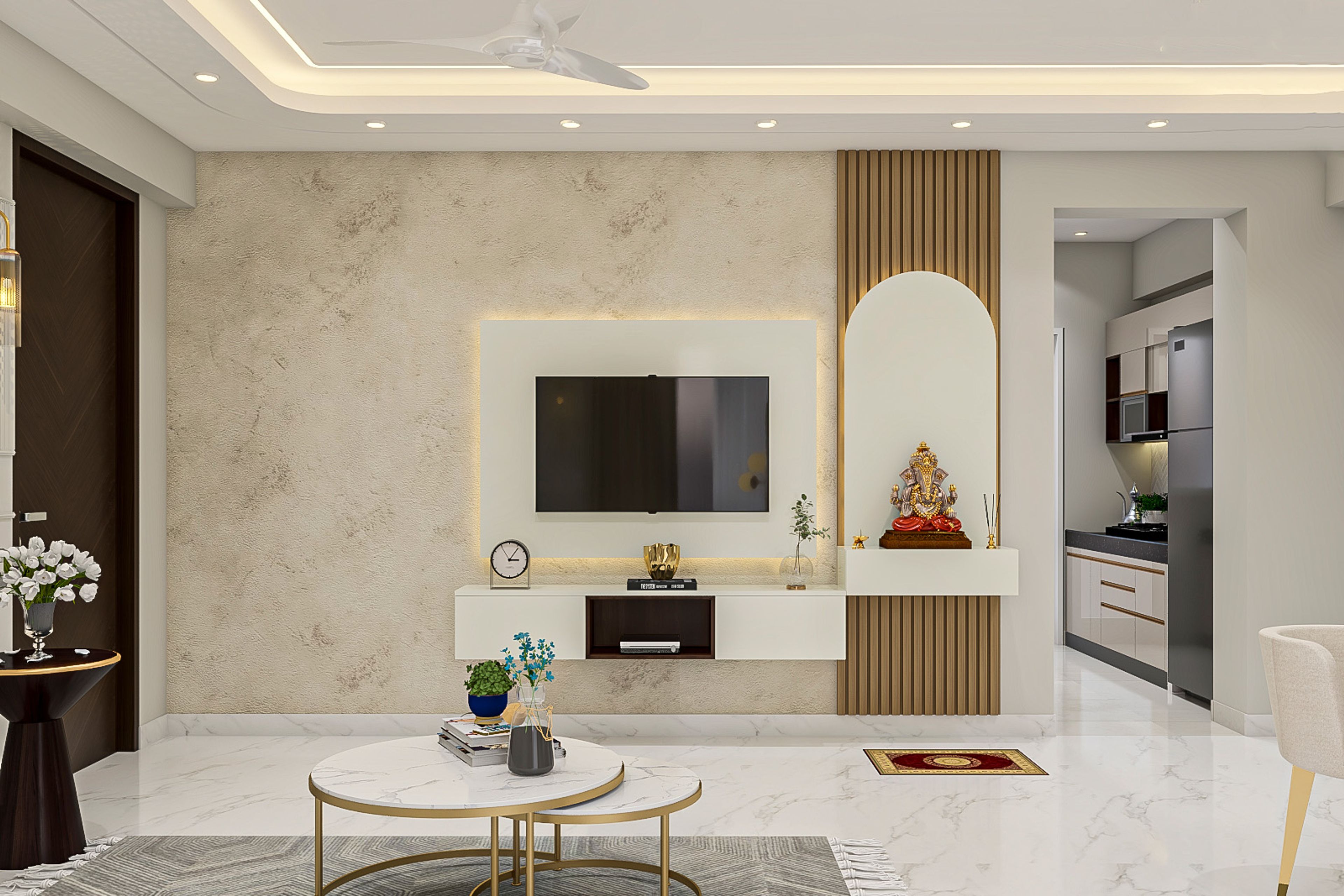Modern Wall-Mounted Pooja Unit Design with Warm Backlit Panel