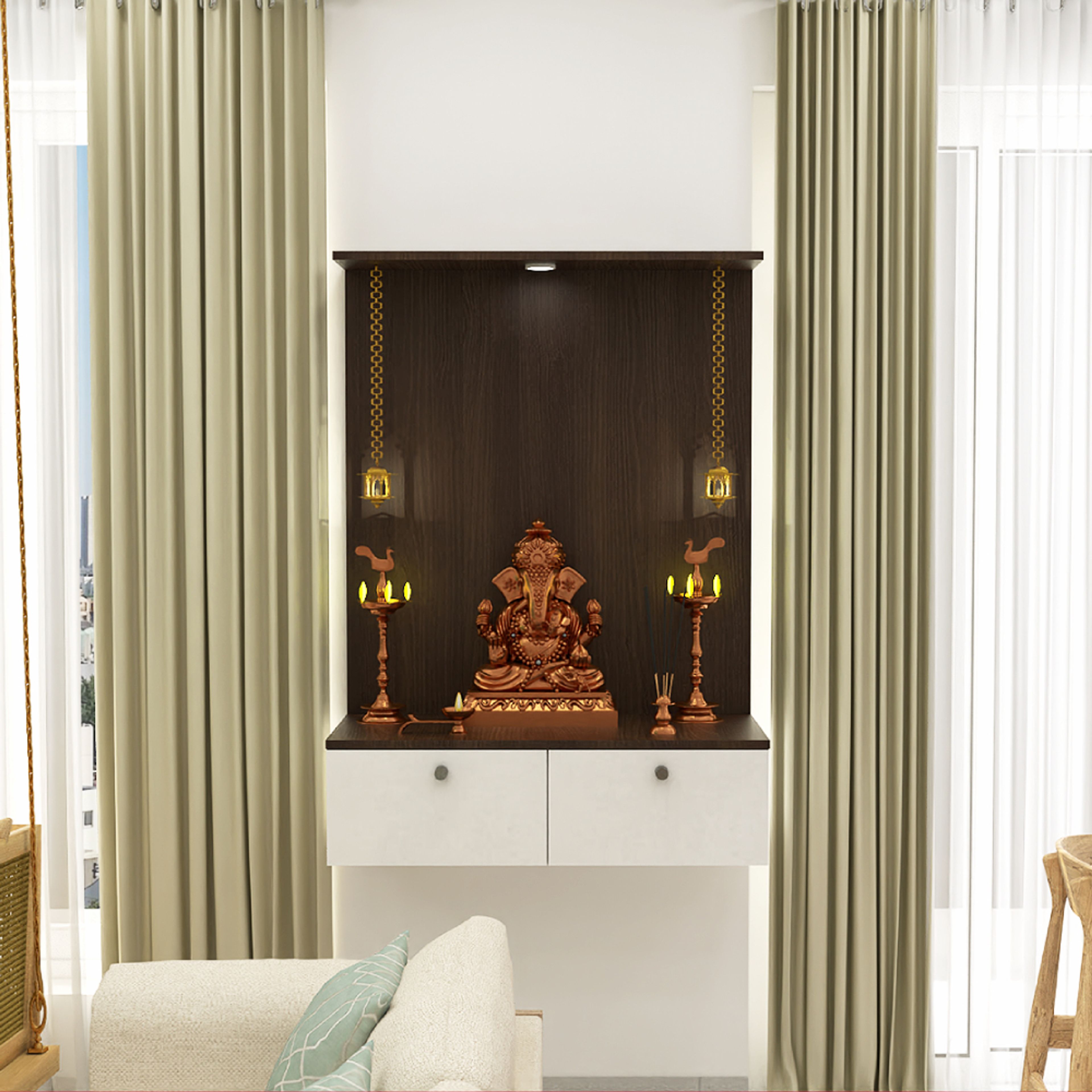 Wall-Mounted Modern Pooja Unit Design with Soft Lighting
