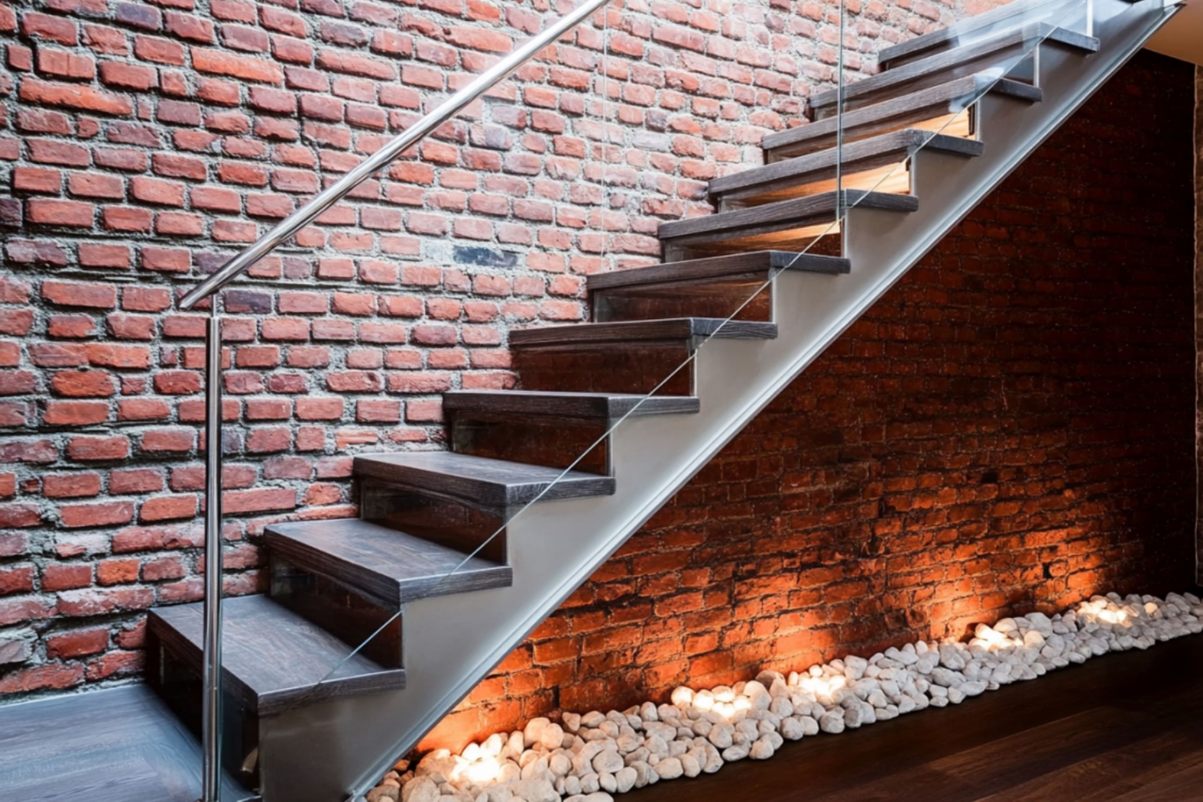 Industrial Straight Staircase Design with Concrete Base and Wooden Treads