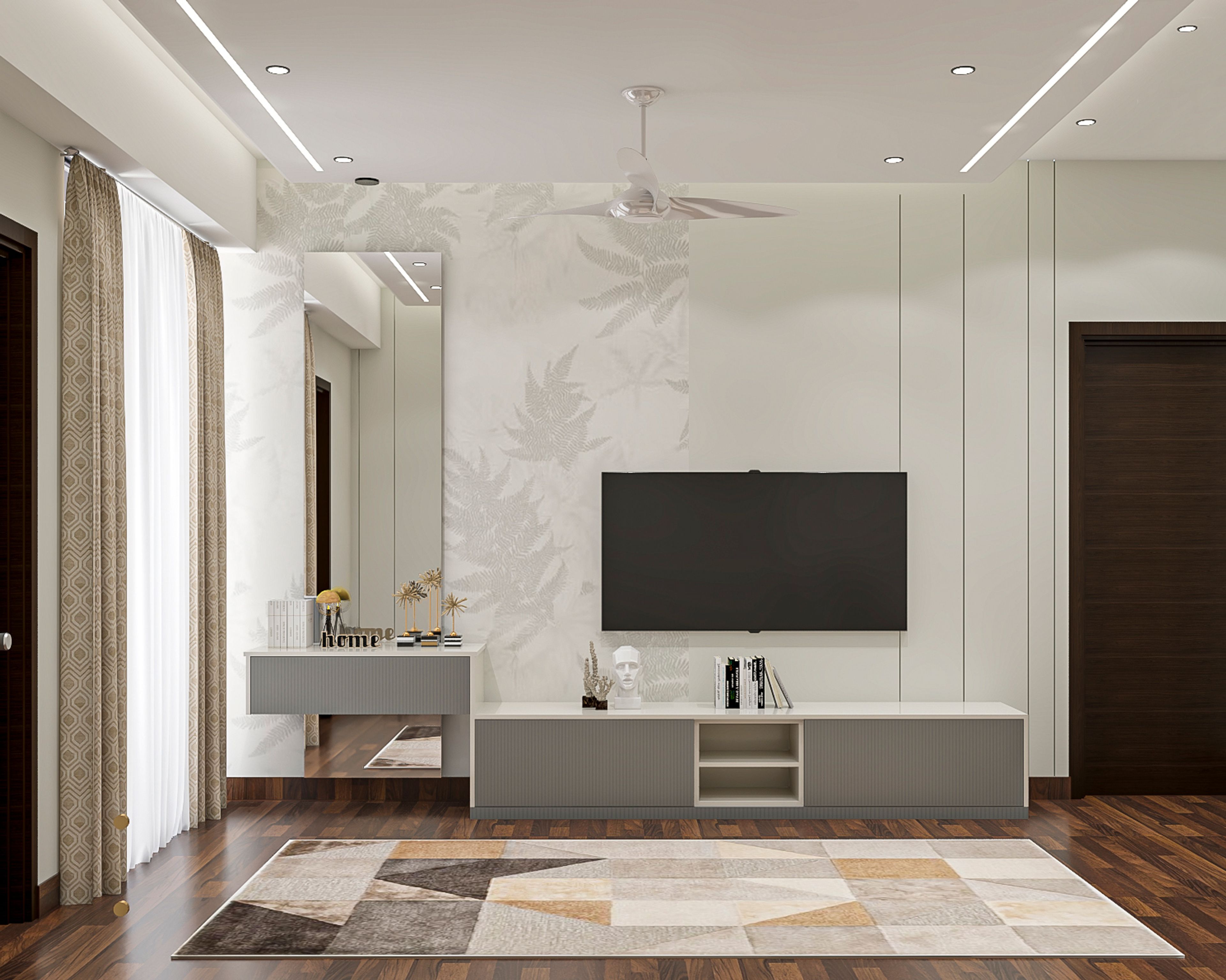 TV Unit Design with Matte Finish Membrane Shutters