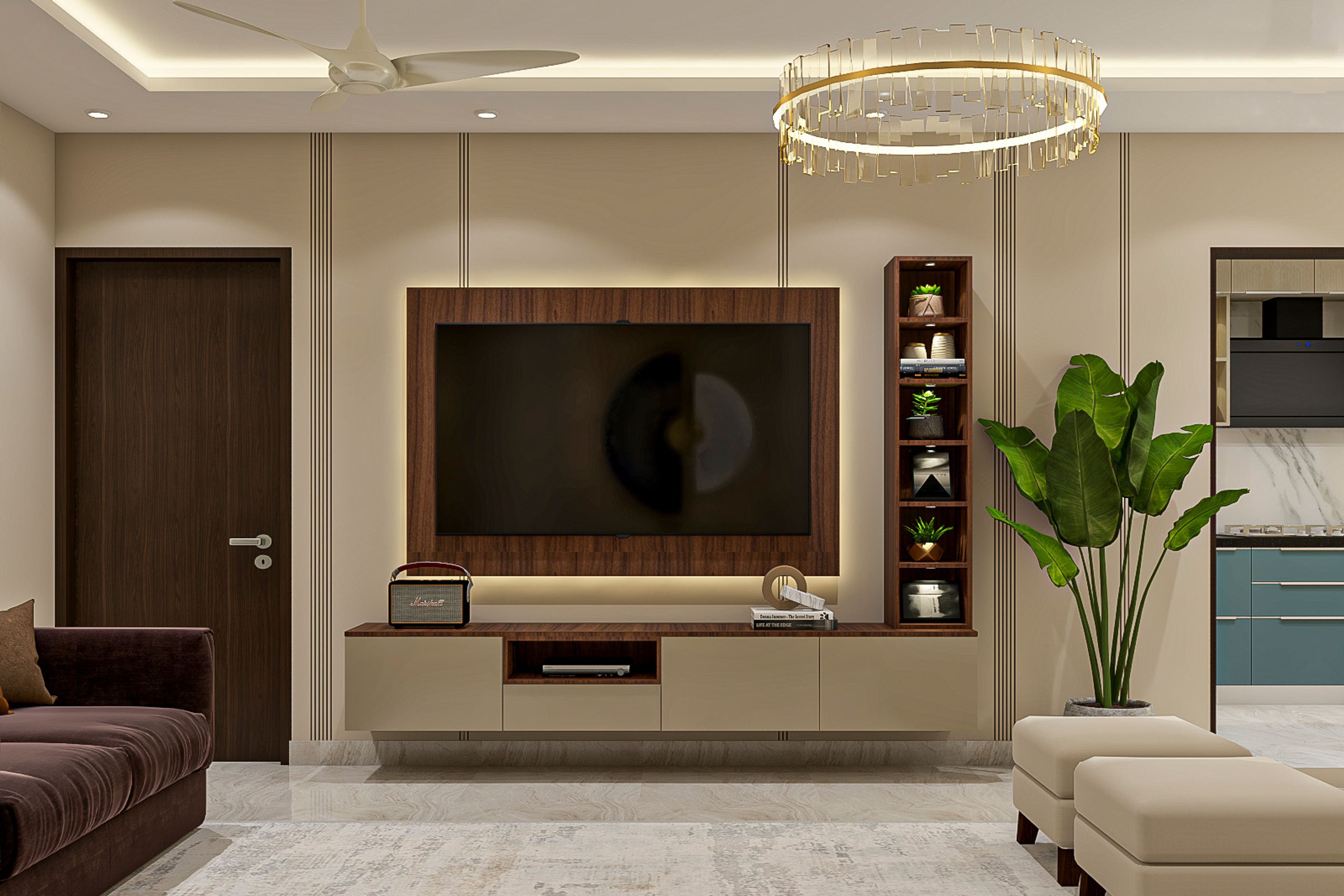TV Unit Design with Open and Closed Storage