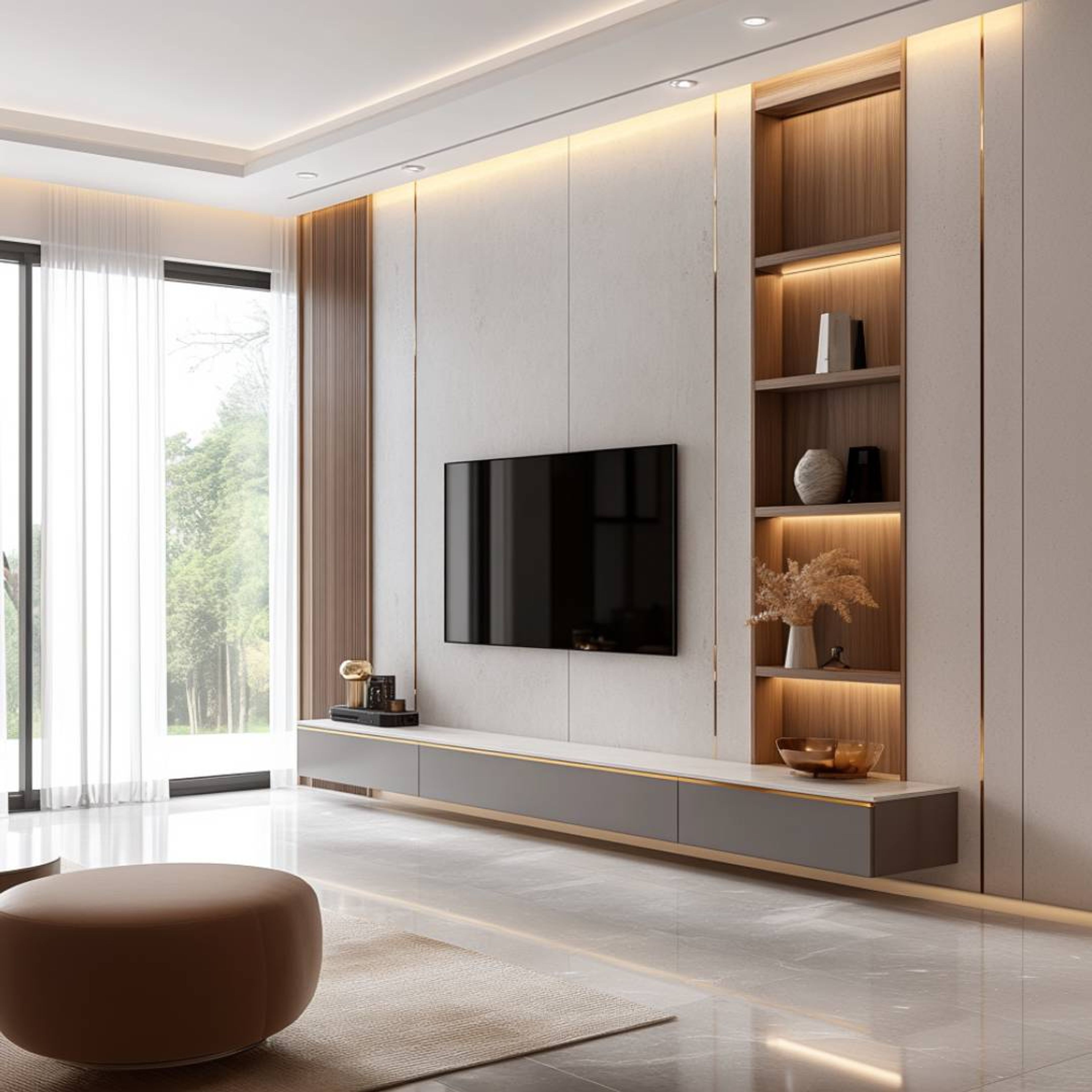 TV Unit Design with Soft-Close Storage Drawers