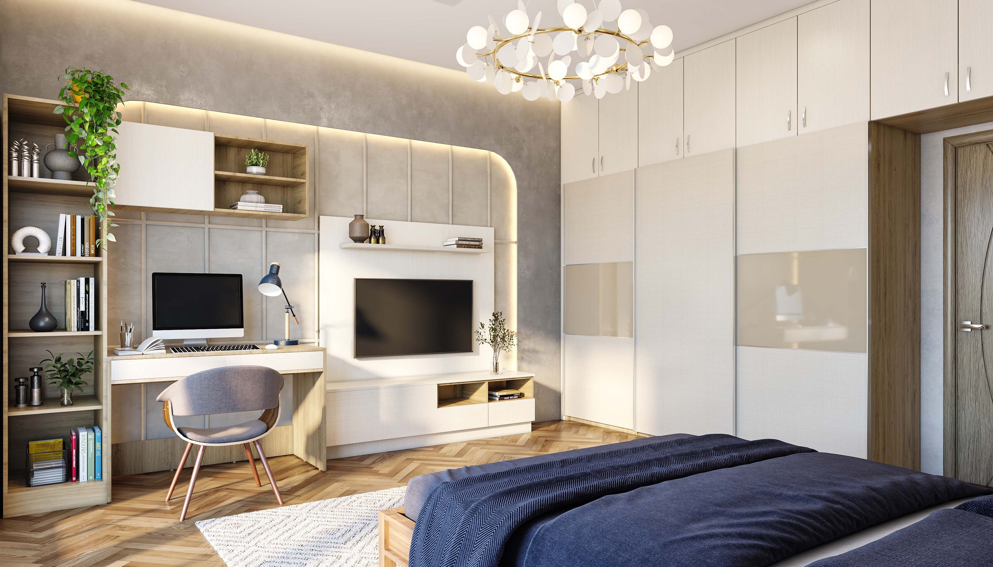 Contemporary TV Unit Design with Suede Laminate Finish