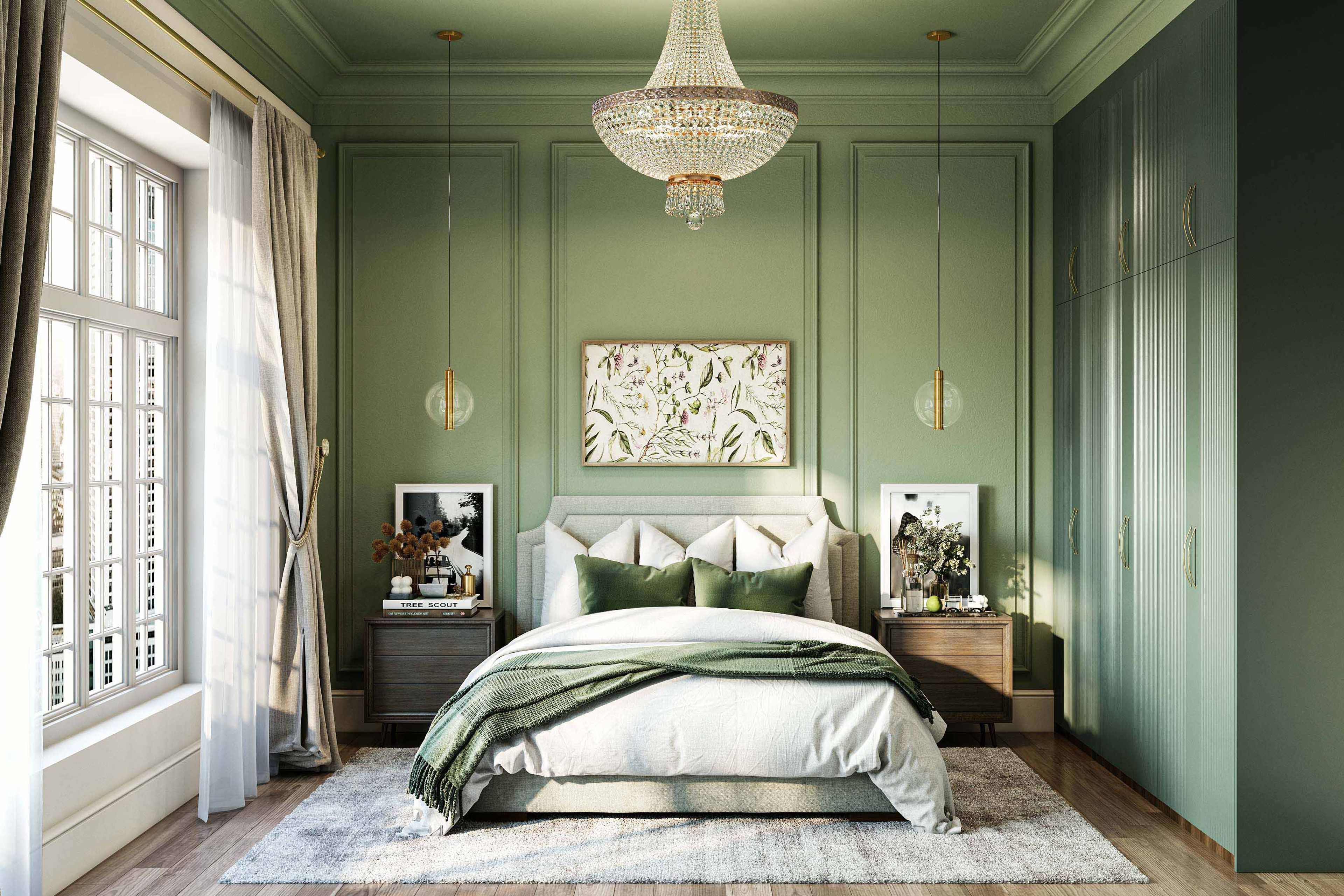 Classic Green Paint with Trims Wall Paint Design