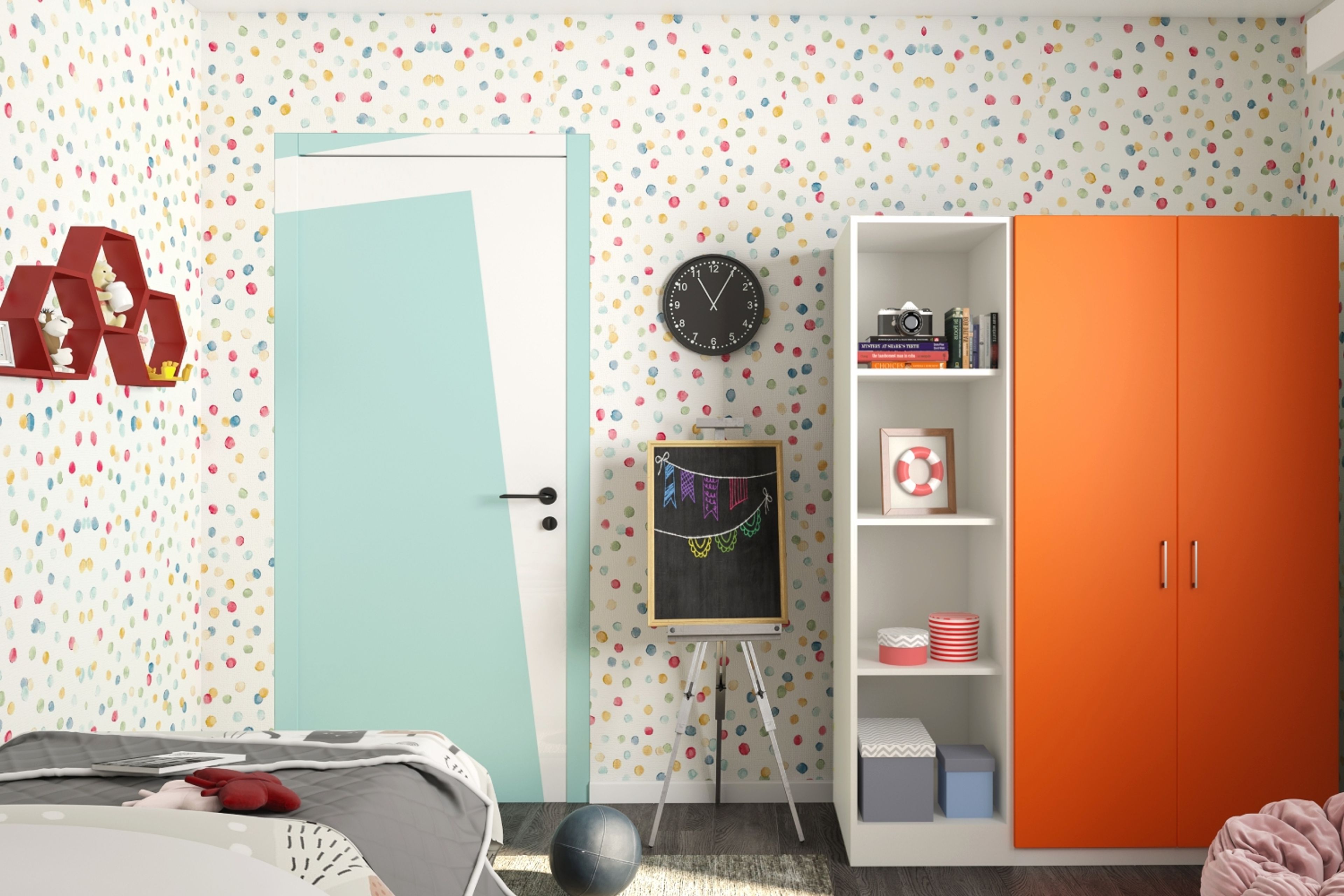 Contemporary Dots Wallpaper Design in Multicolour for Kids Bedroom
