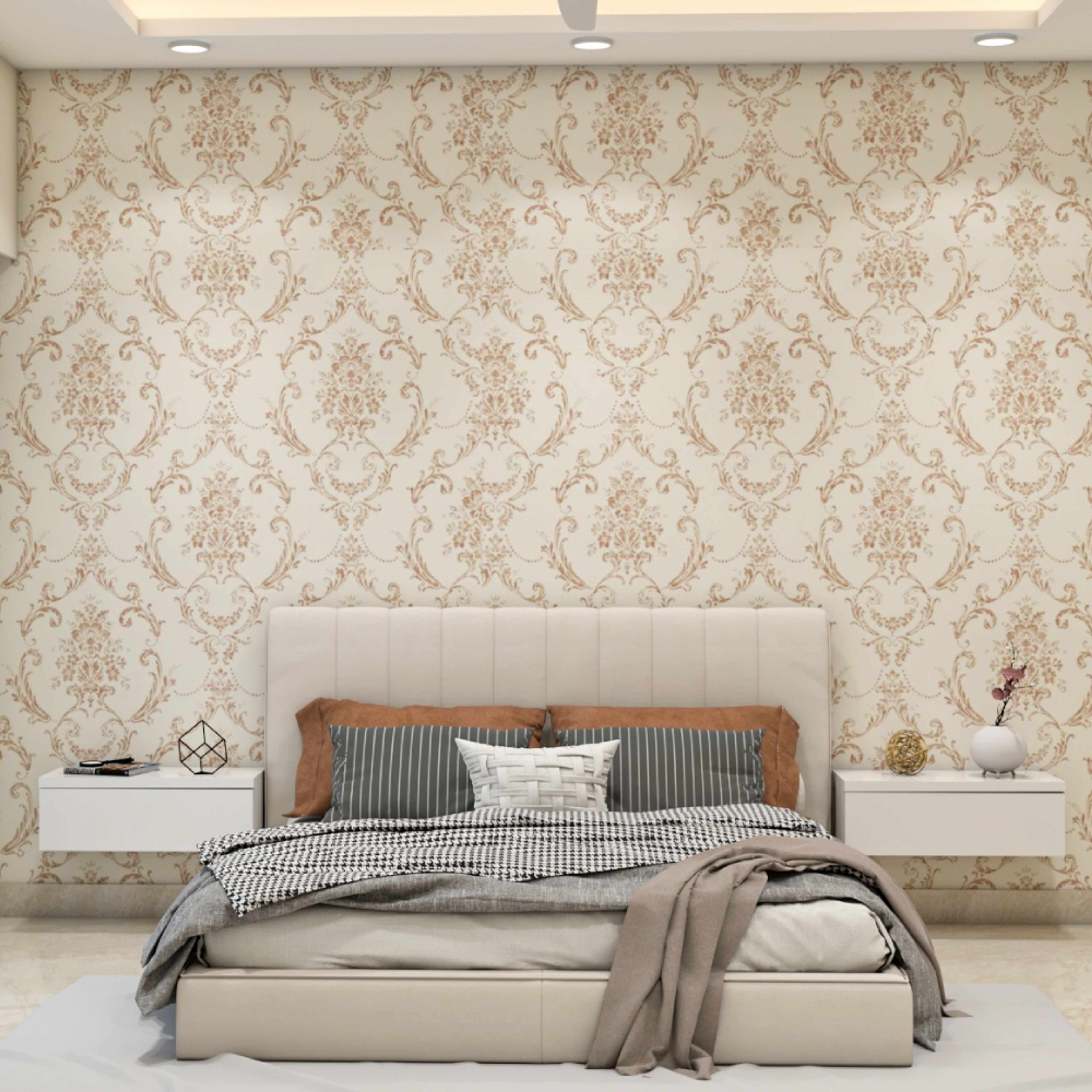 Beige and Light Brown Classic Damask Wallpaper Design
