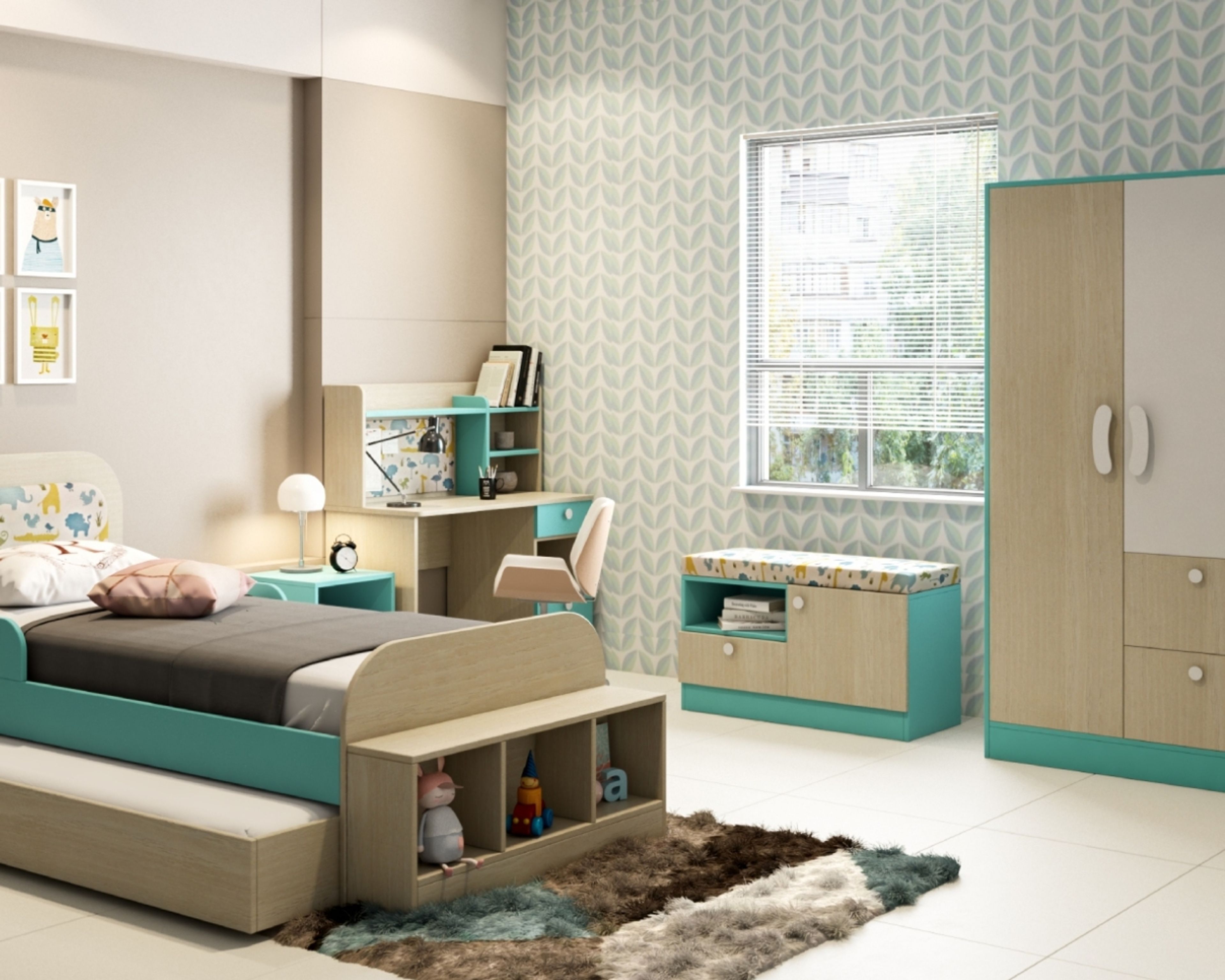 Contemporary Blue and White Geometric Wallpaper Design