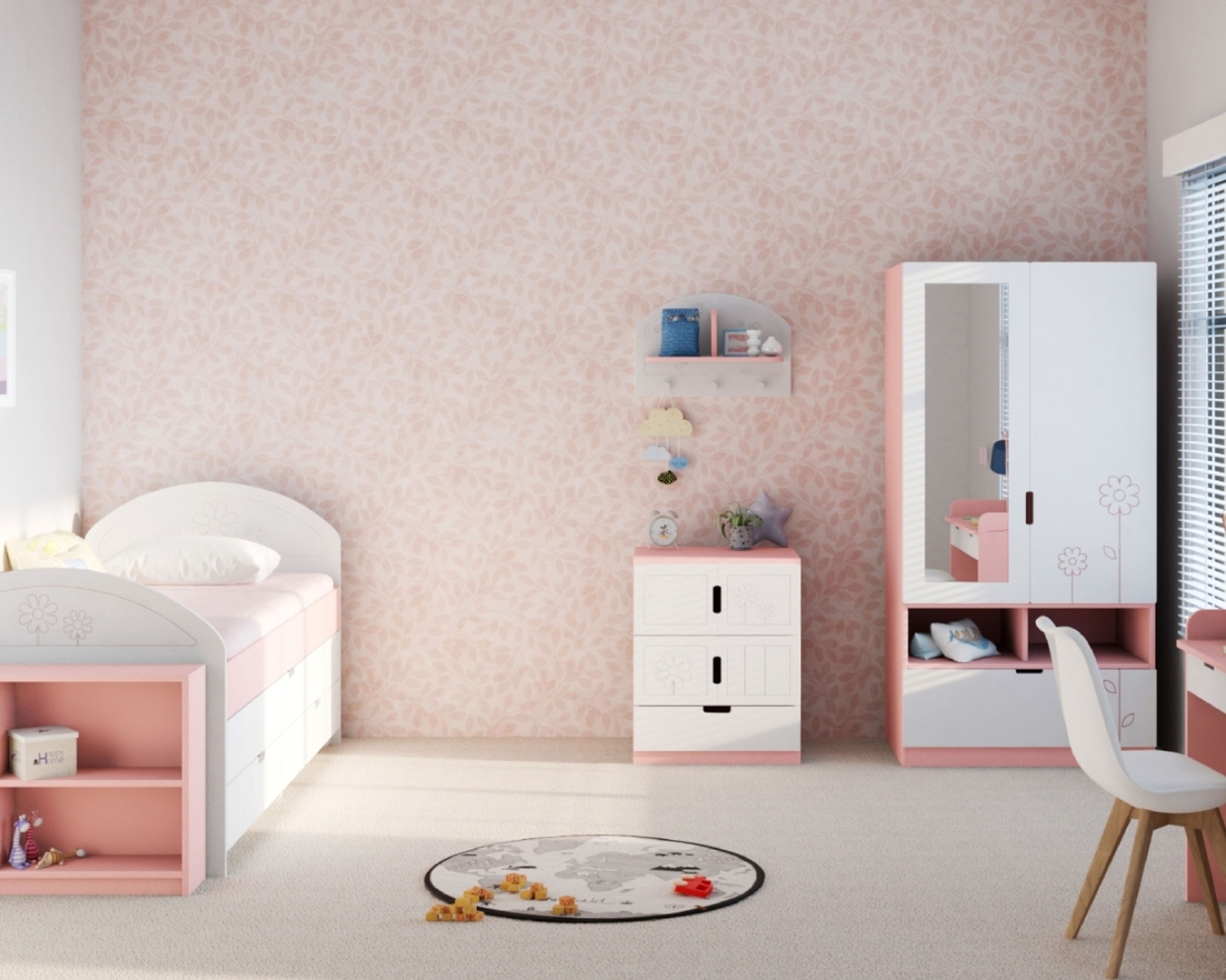 Modern Soft Pink Floral Wallpaper Design for Kids Bedroom Design