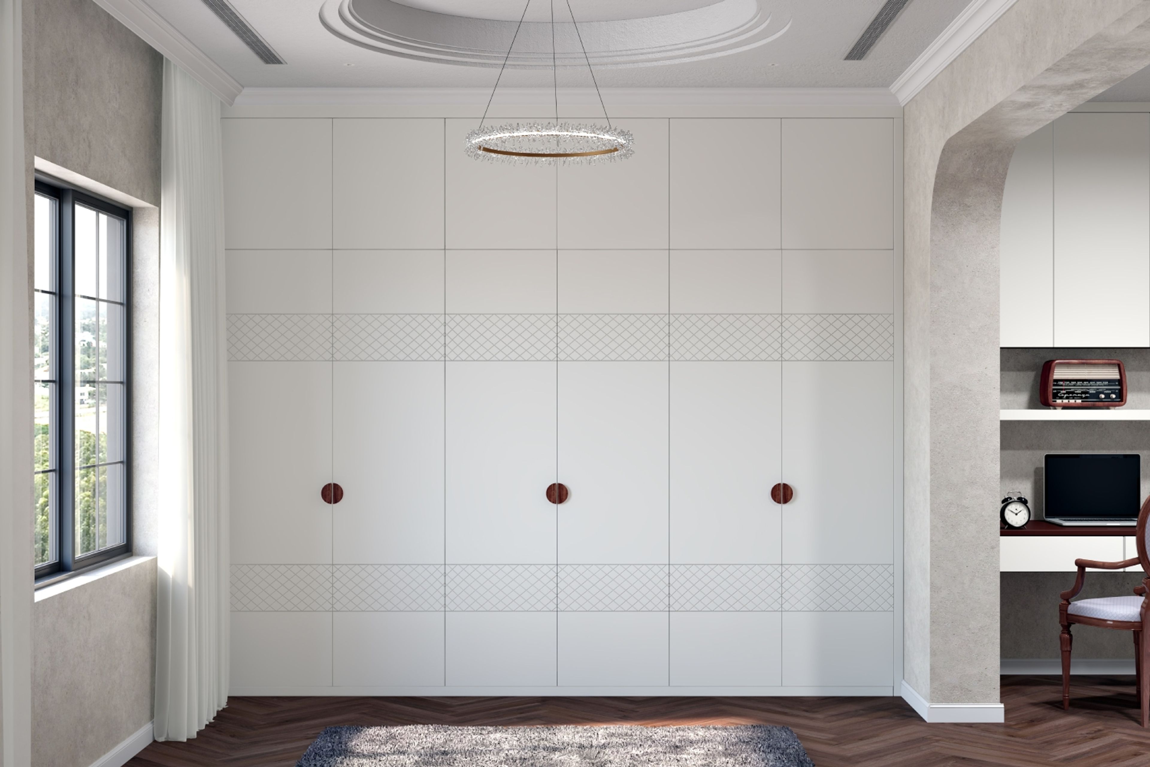 Snow White Transitional 6-Door Swing Wardrobe Design