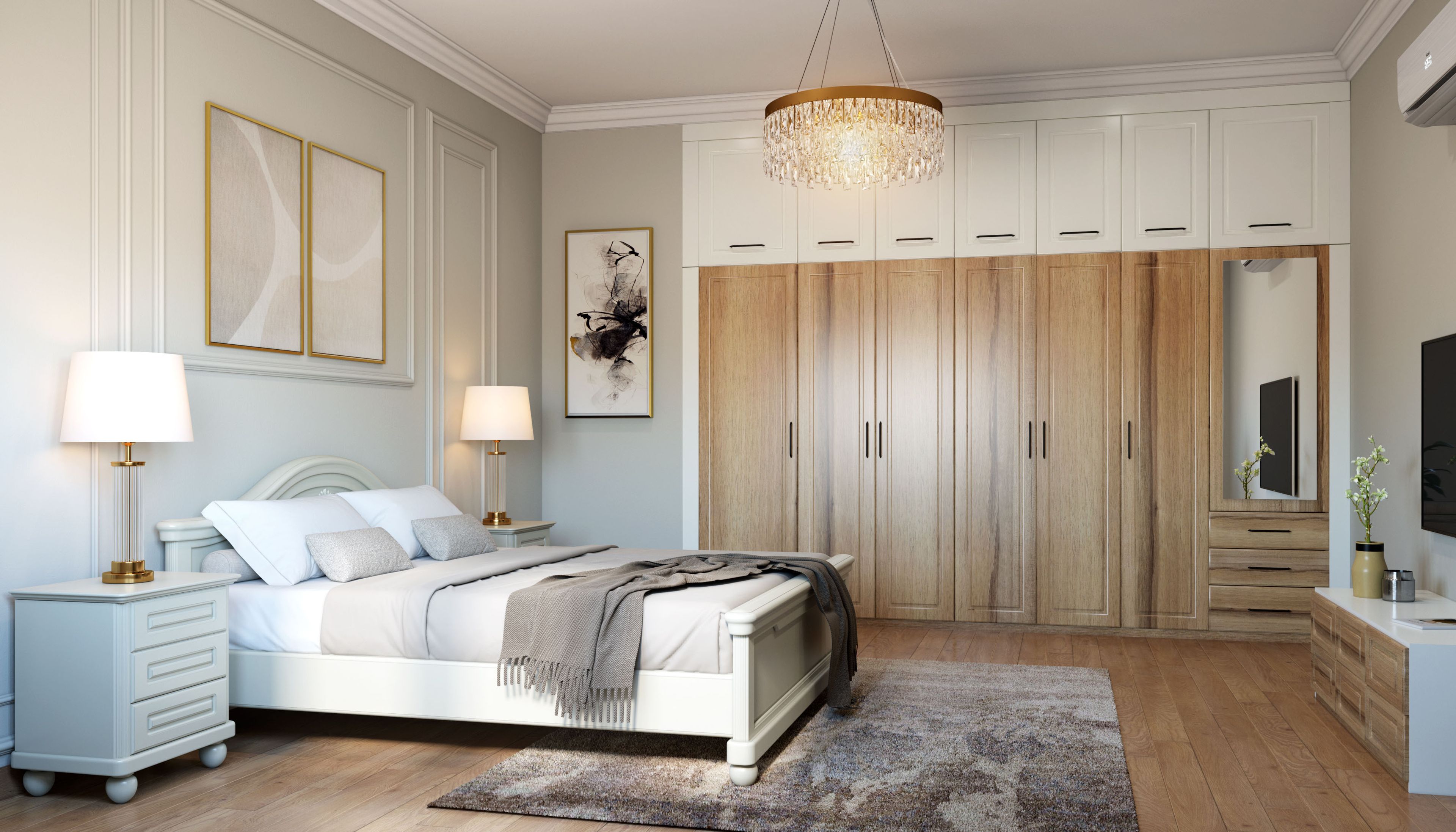 6-Door Classic Swing Wardrobe Design in Tiepolo and Off White