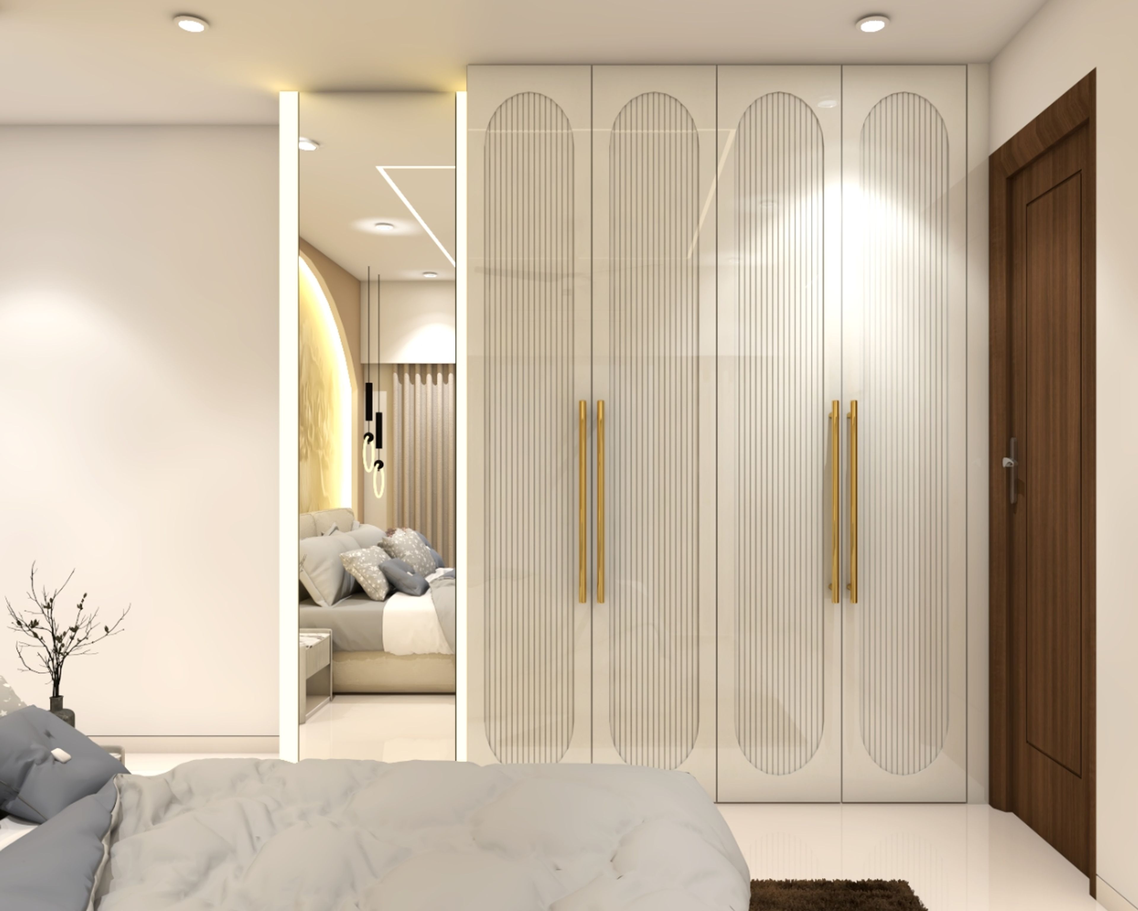 Contemporary 4-Door Swing Wardrobe Design in High Gloss Finish
