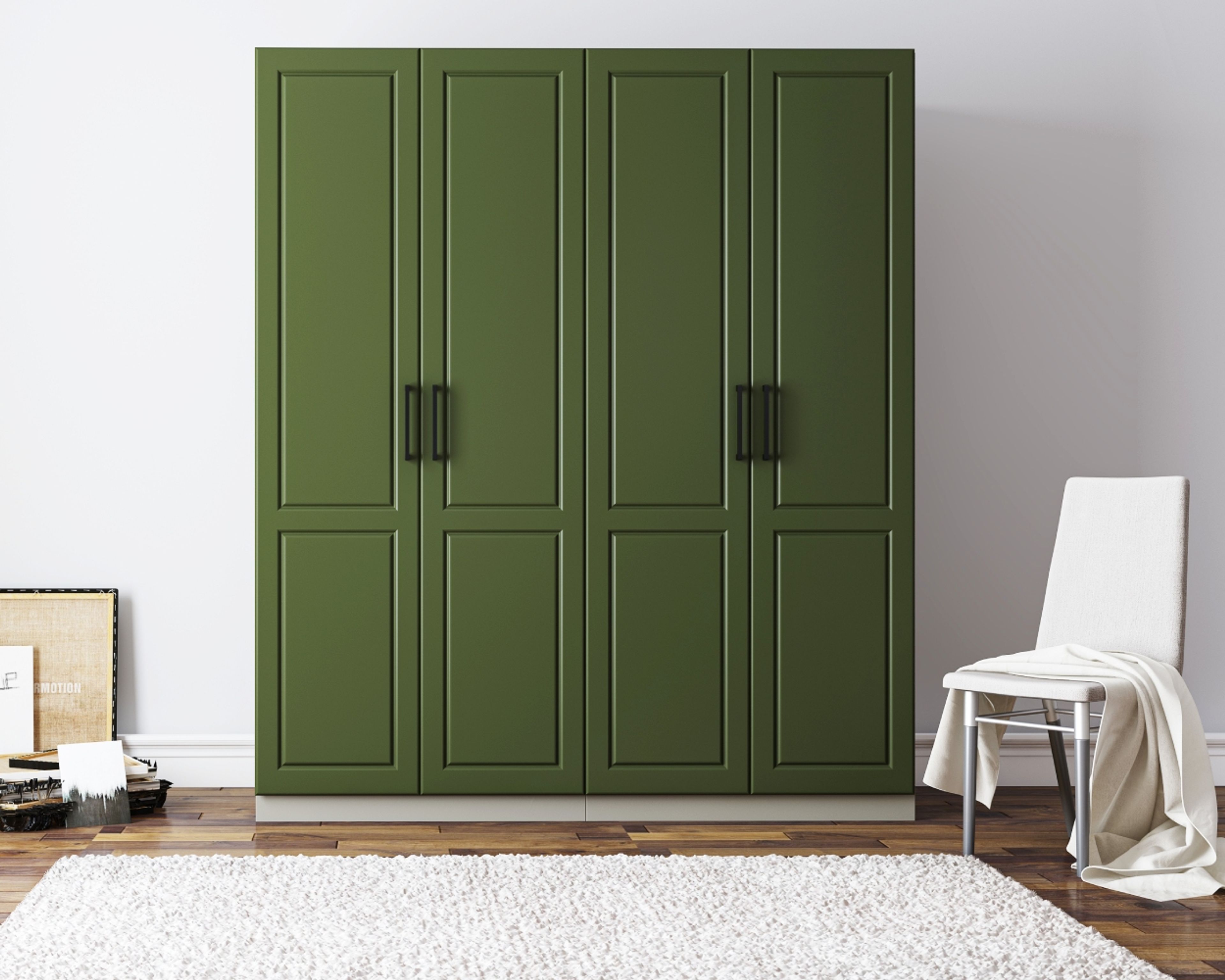 Contemporary Green 4-Door Swing Wardrobe Design