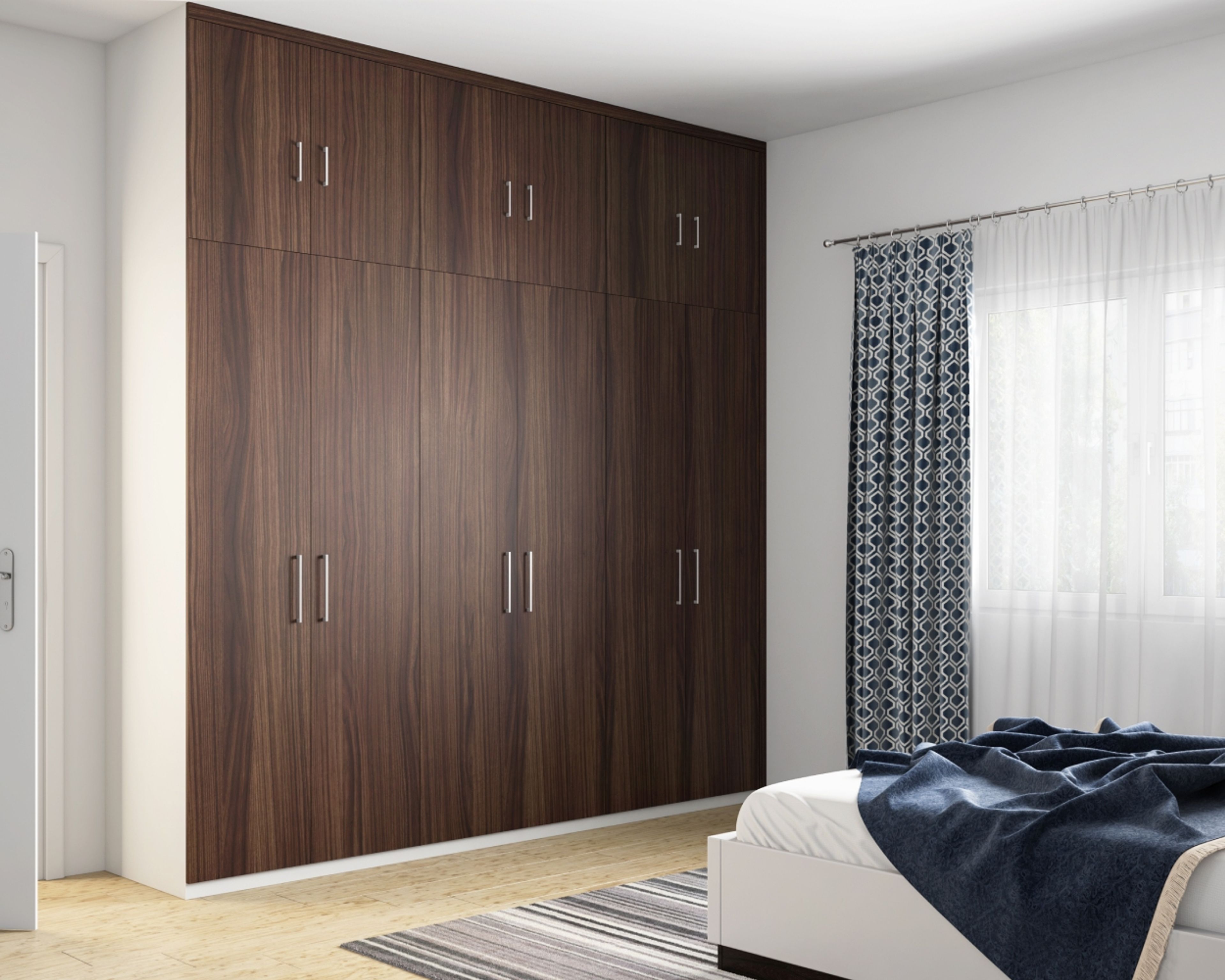 Modern 6-Door Swing Wardrobe Design in Walnut Colour