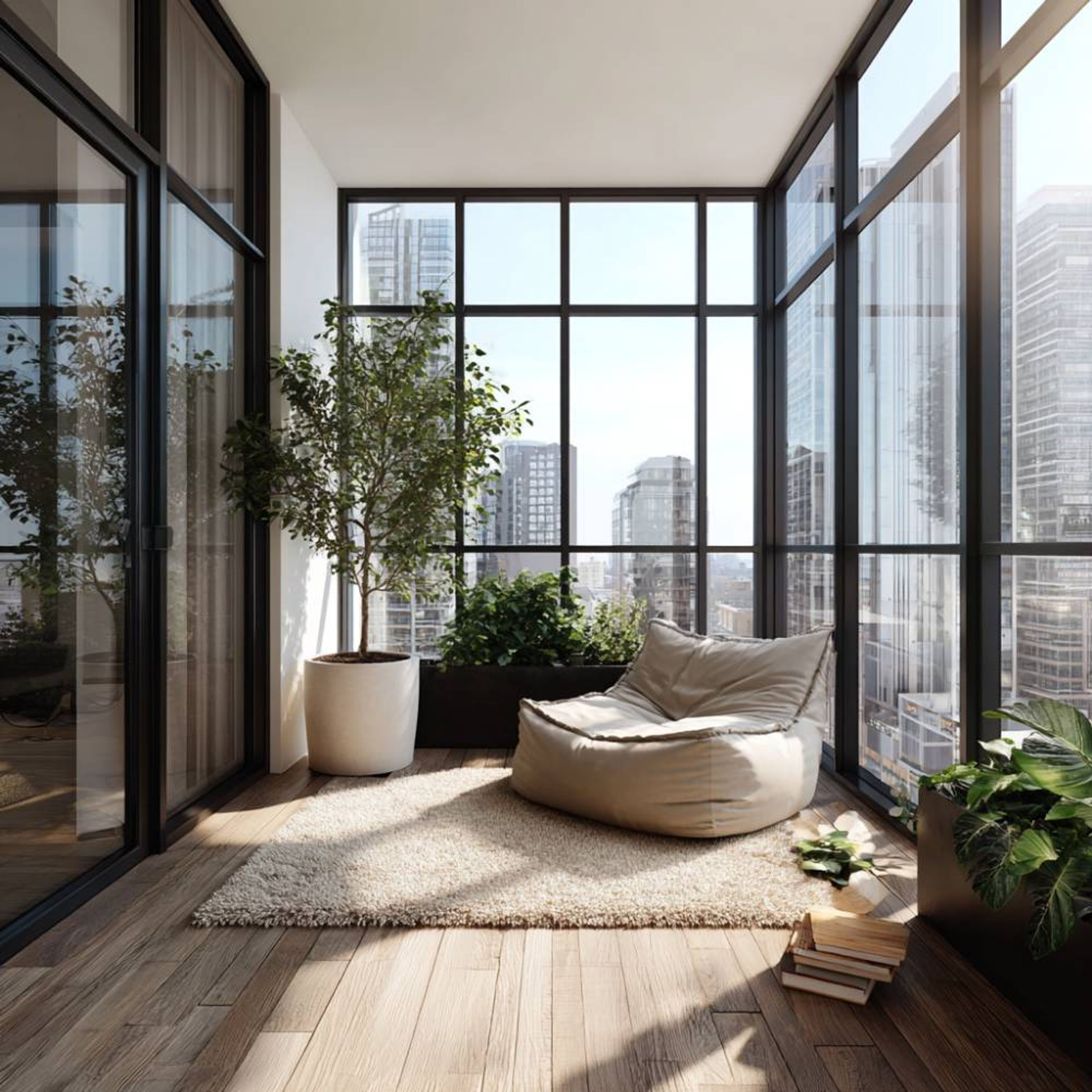 Balcony Design Featuring L-Shaped Pallet Sofa and Shelves