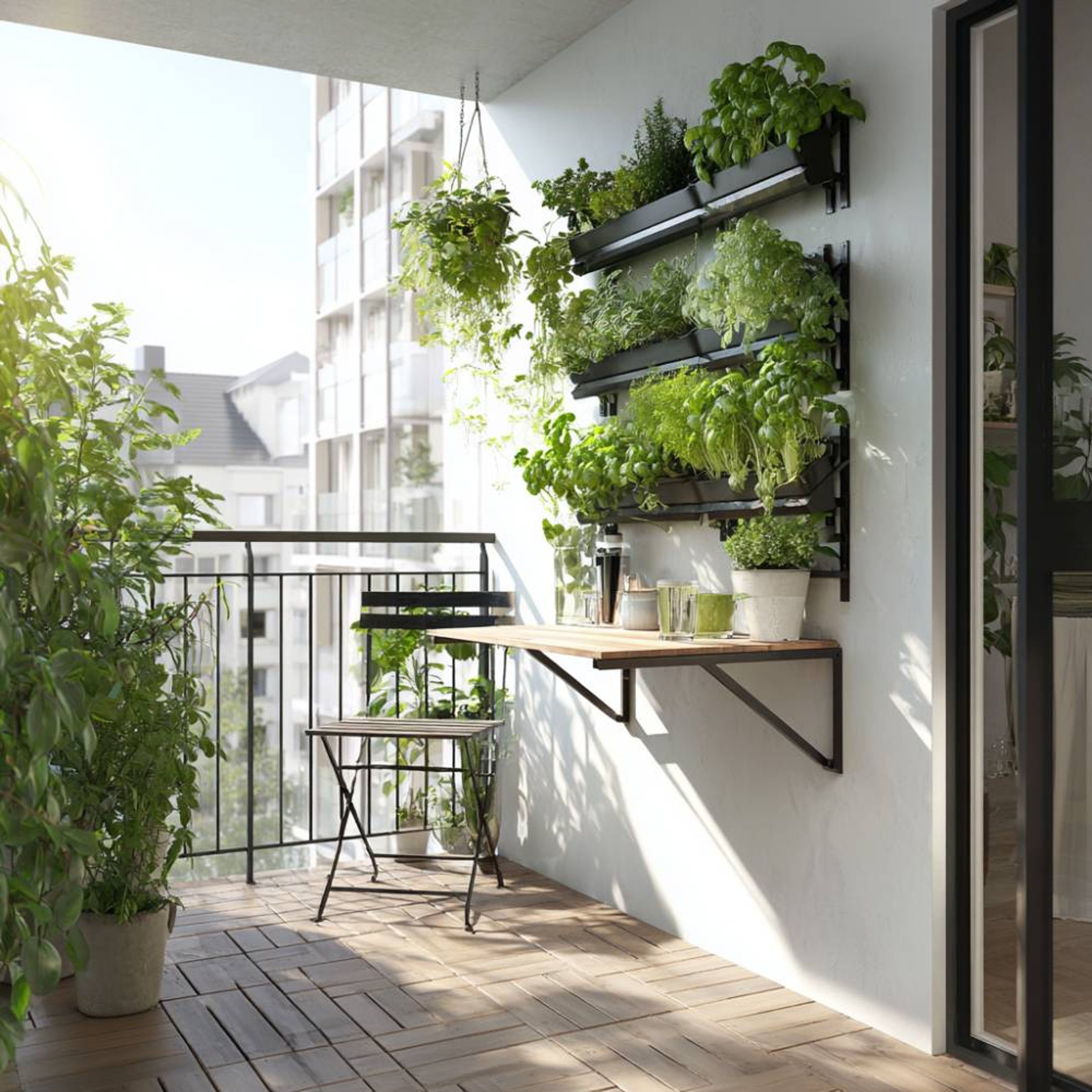 Balcony Design with Beanbag Lounge and Panoramic Glass Windows