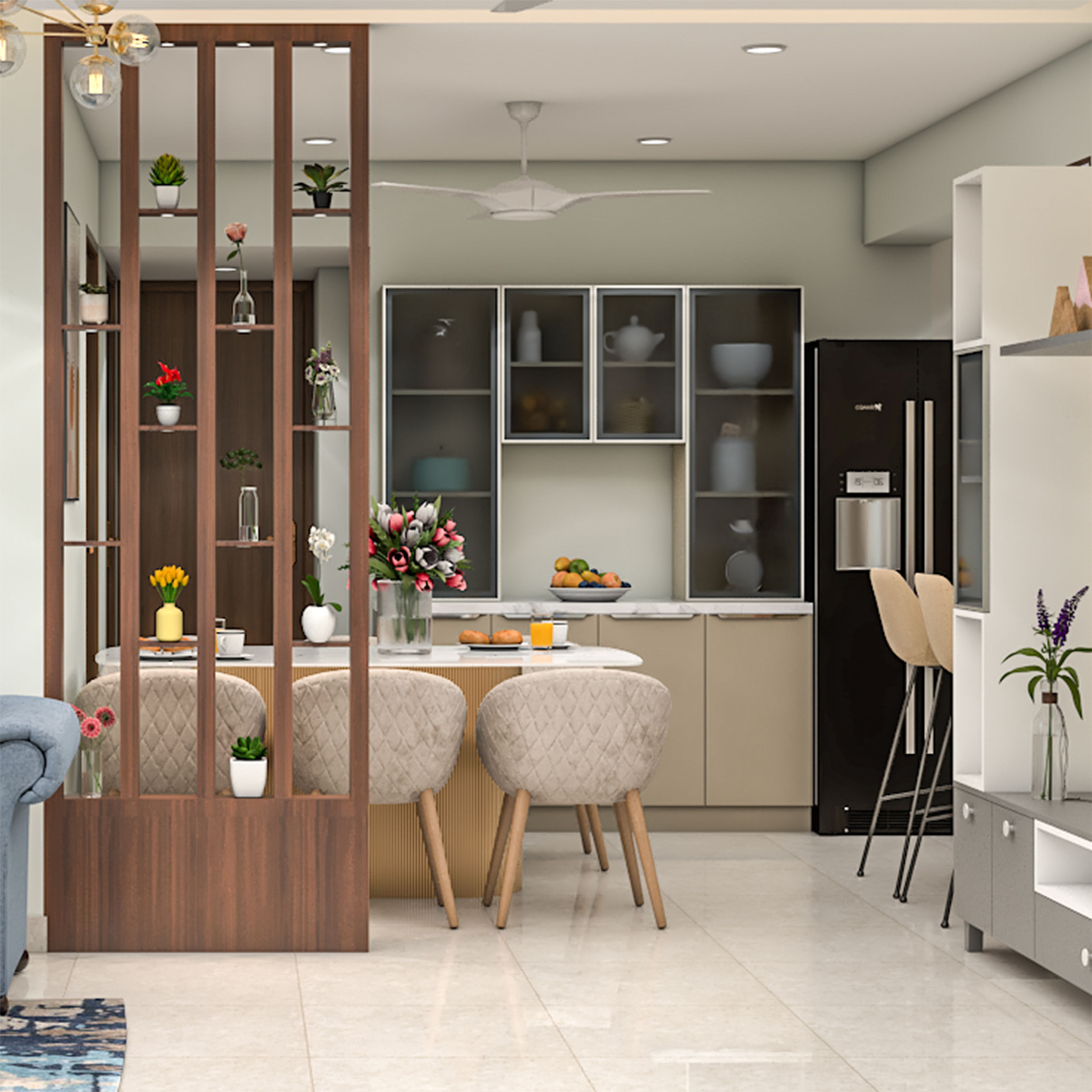 Contemporary Grey Crockery Unit Design with Display Cabinets