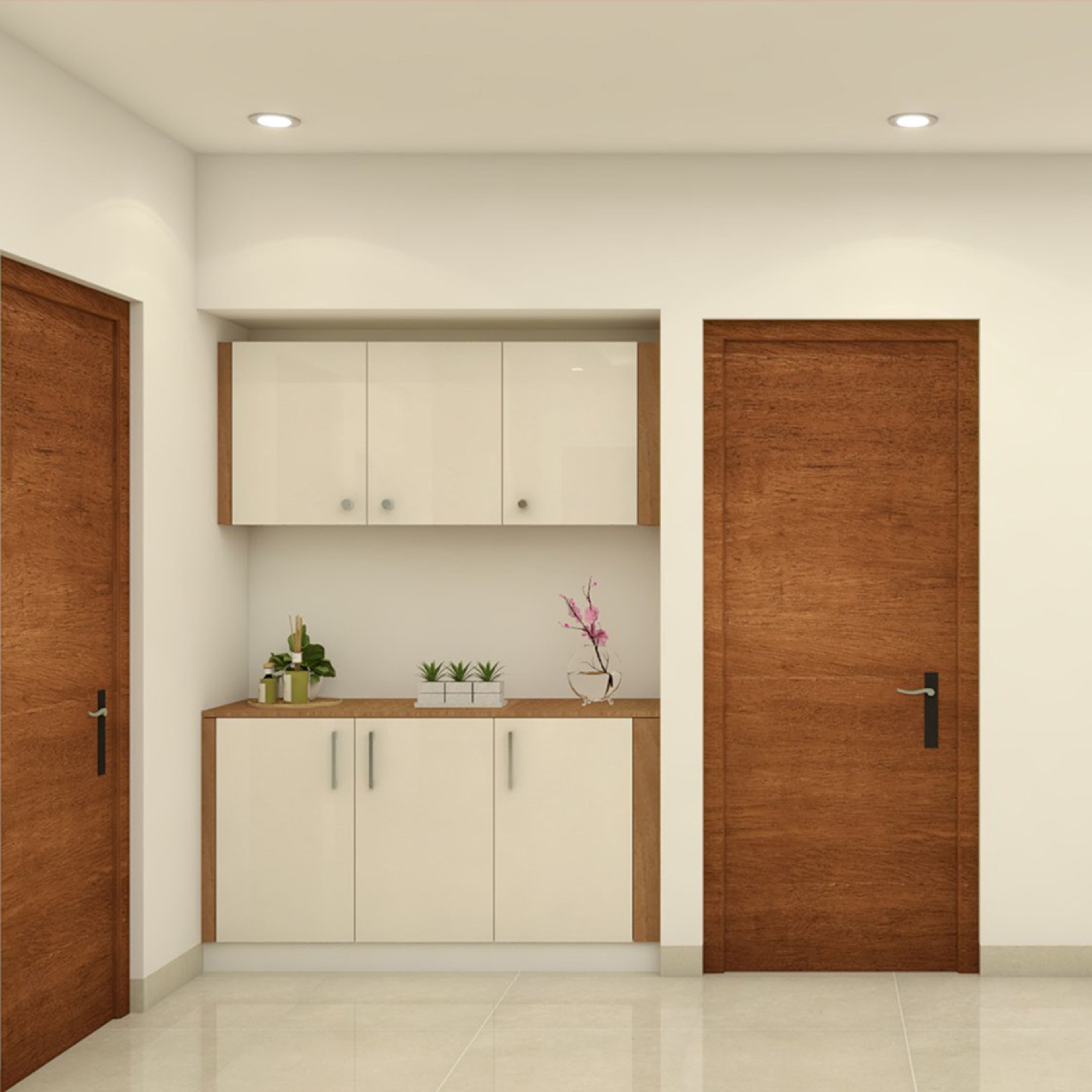 Modern White Crockery Unit Design with Display Niche