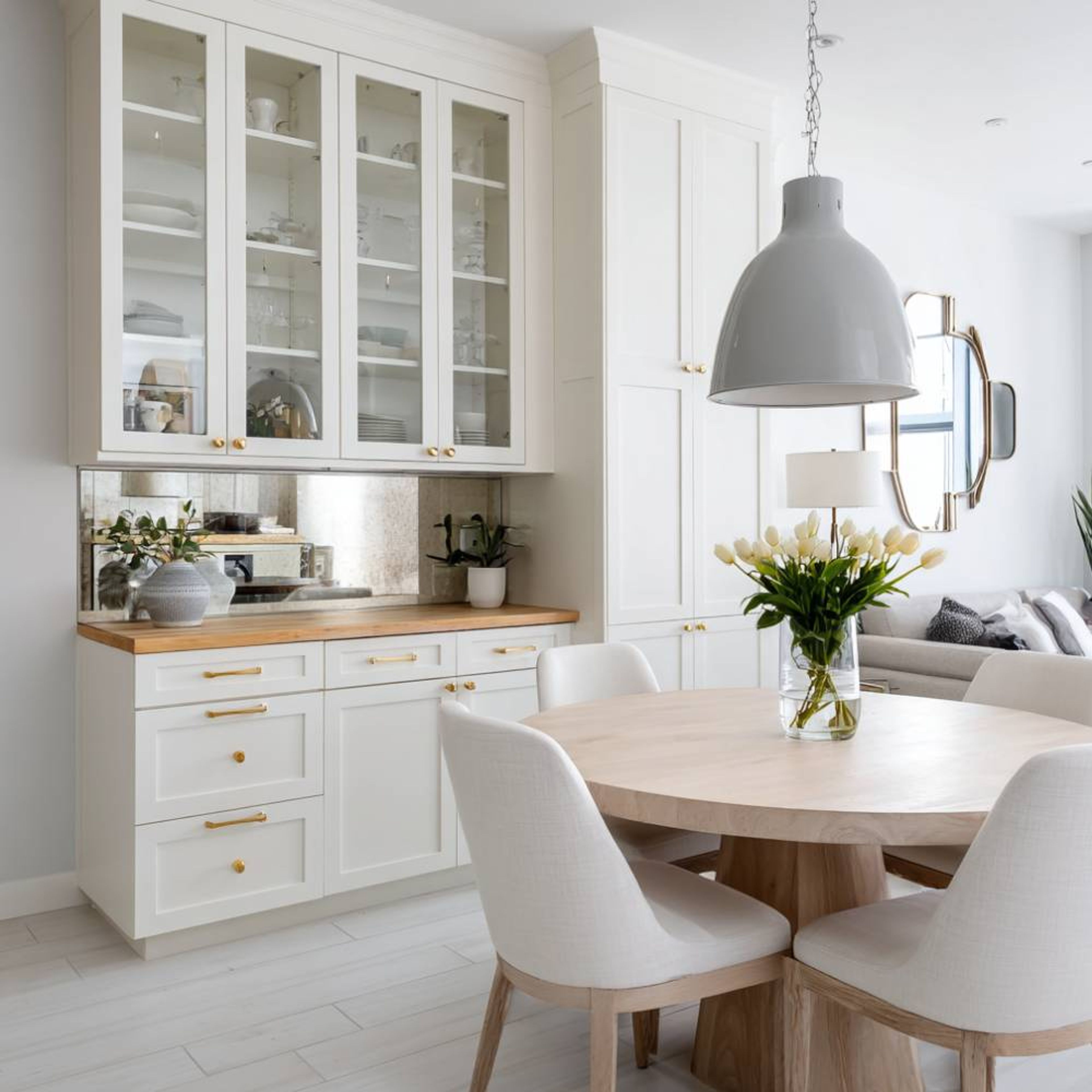 Scandinavian Brown Veneer in Polish Dining Room Crockery Unit Design