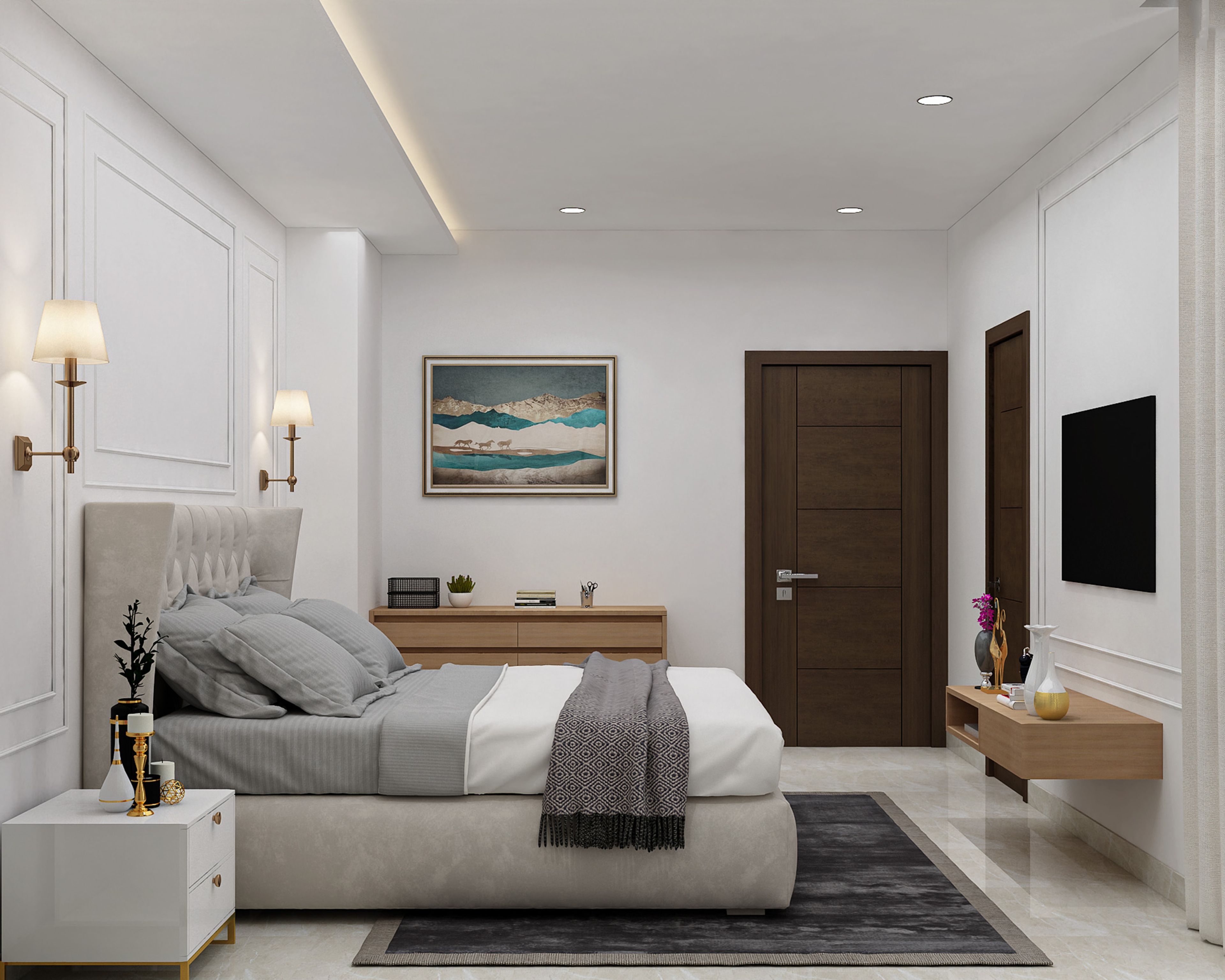 Double Layer False Ceiling Design with Cove and Spot Lighting