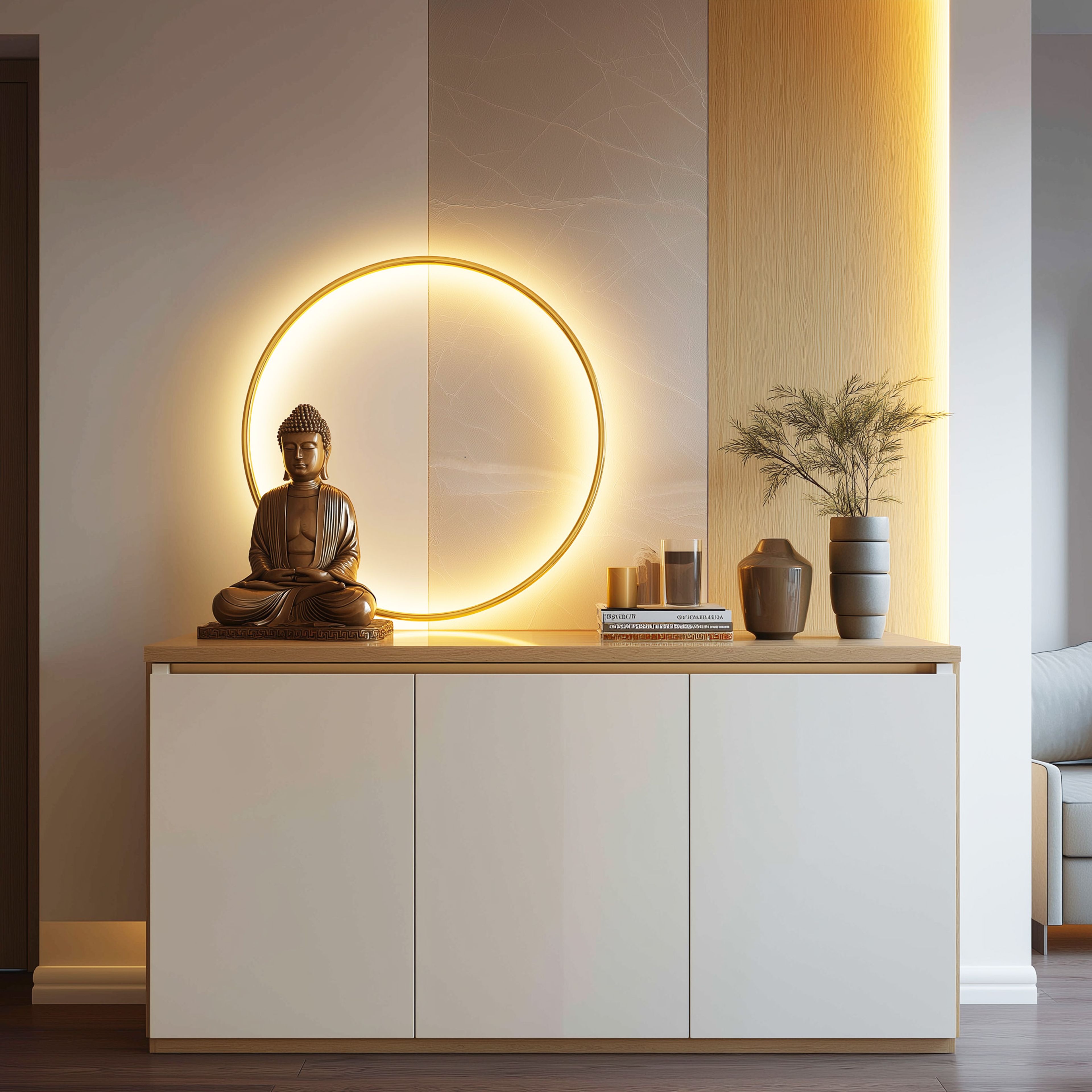 Foyer Design with Halo Backlight and Full-Height Storage