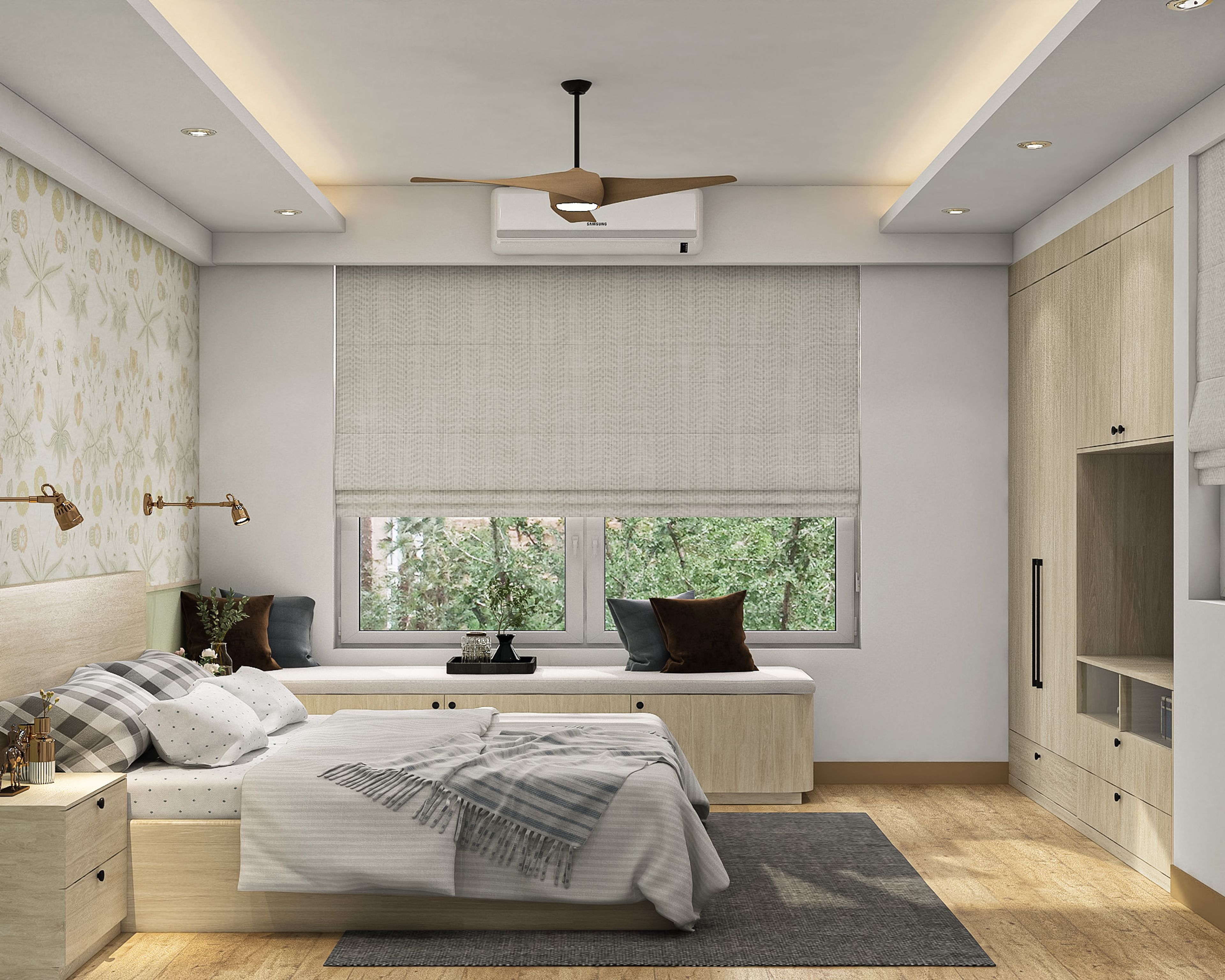 Guest Bedroom Design with Vertical Panels and Platform Bed