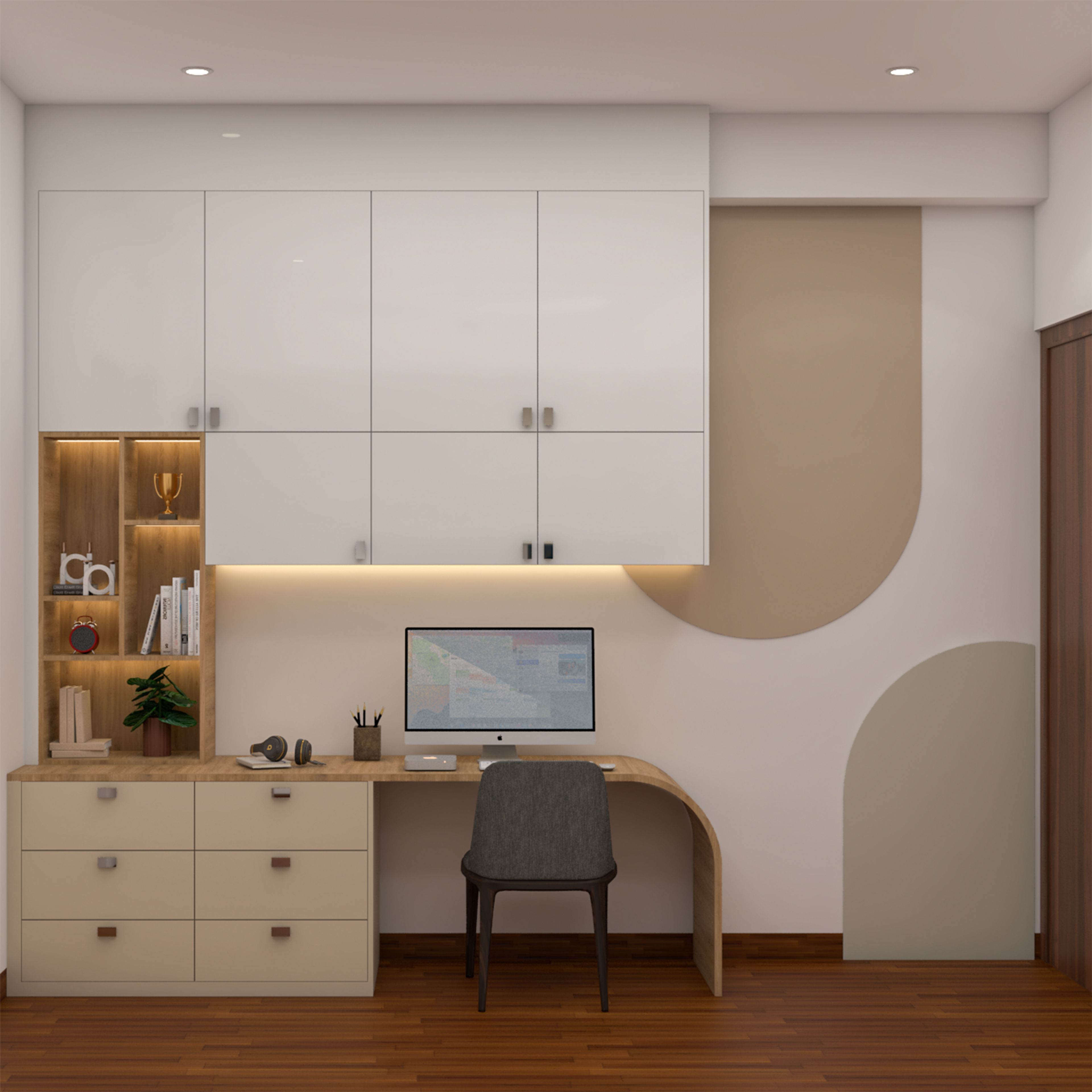 Modern Beige-Grey Arch Wall Paint Design for Bedroom and Home Office