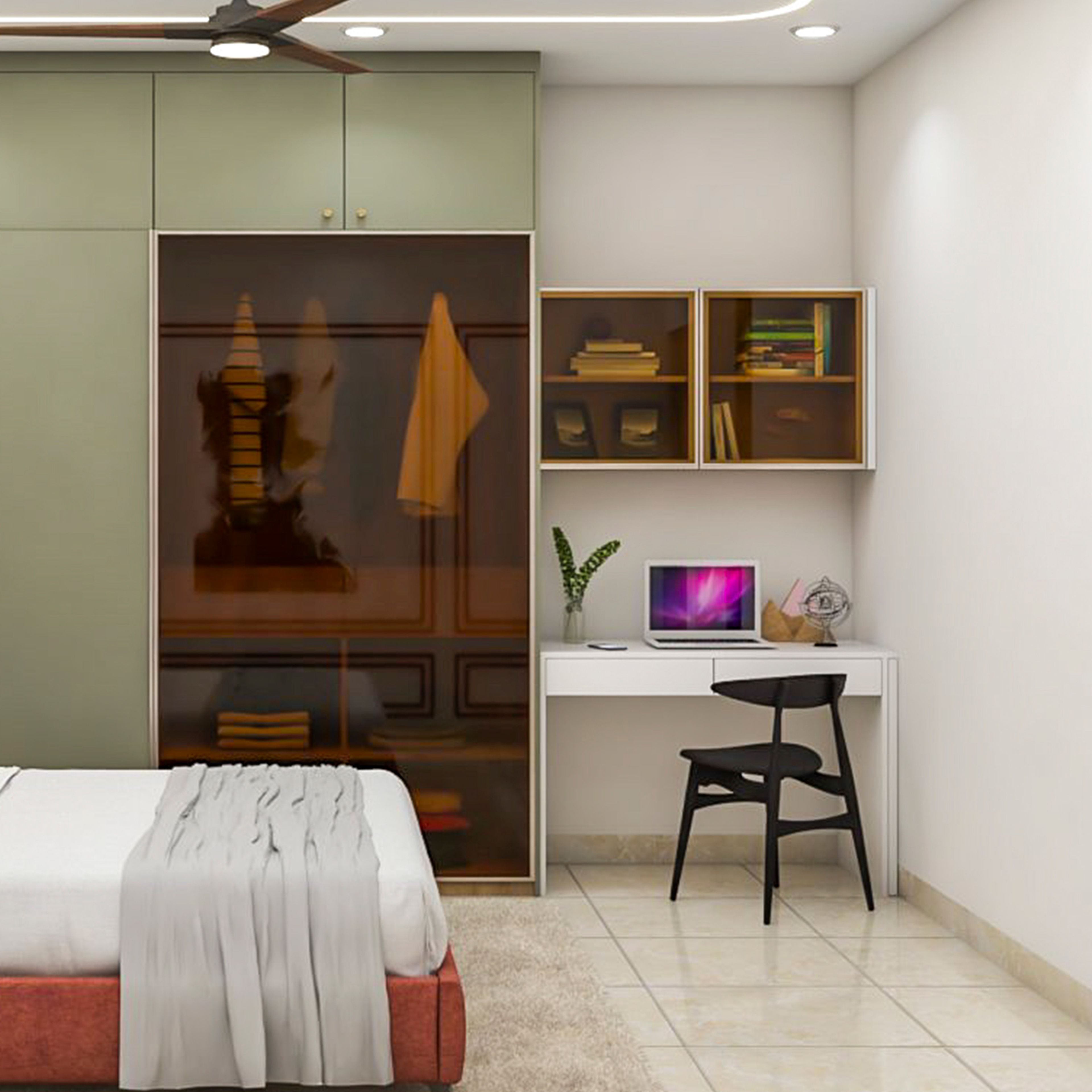 Modern Home Office Design with Low-Profile Bed and Storage Cabinets