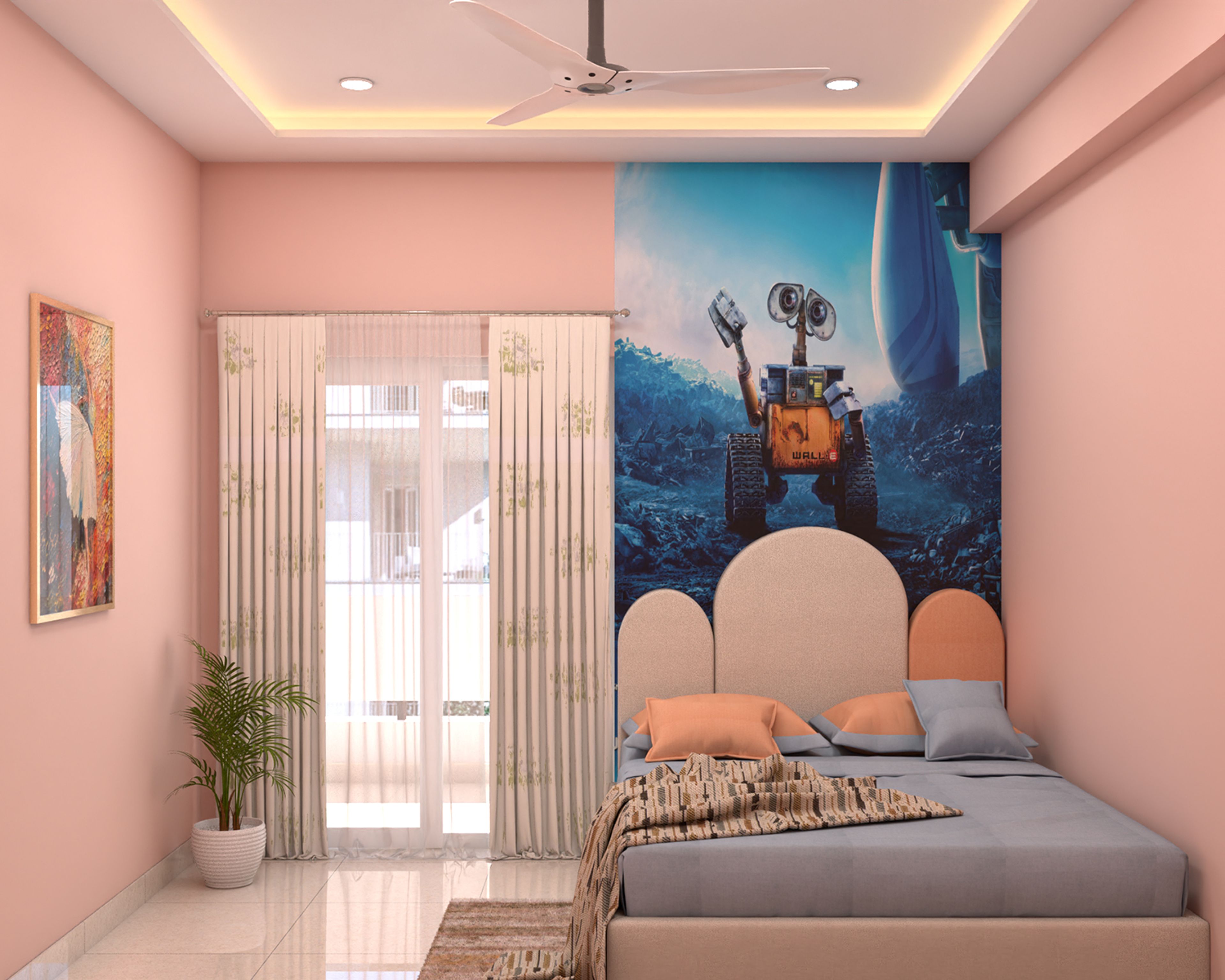 Robot Theme Modern Kids Bedroom Design with Cloud Headboard