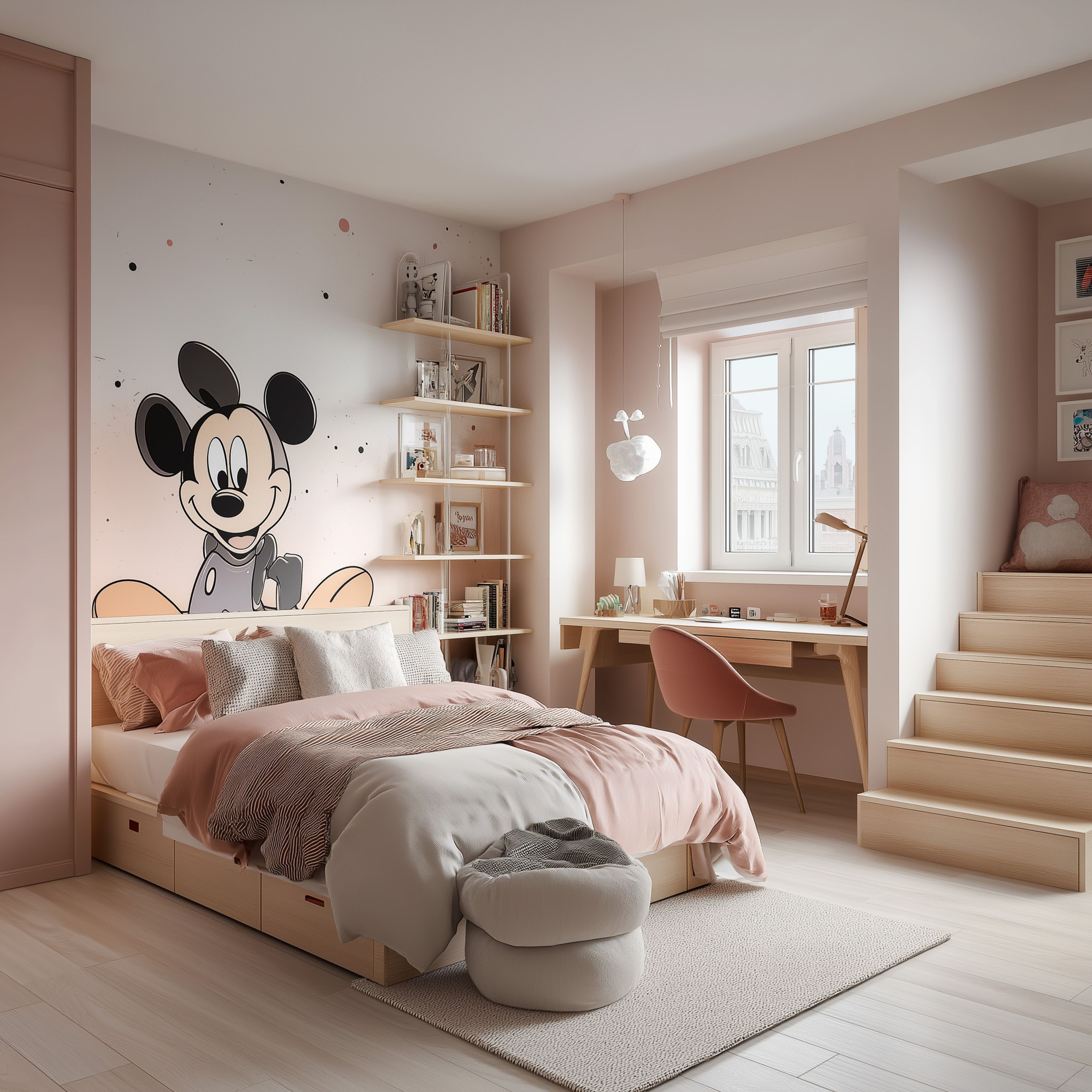 Mickey Mouse Theme Modern Kids Bedroom Design with Underbed Storage