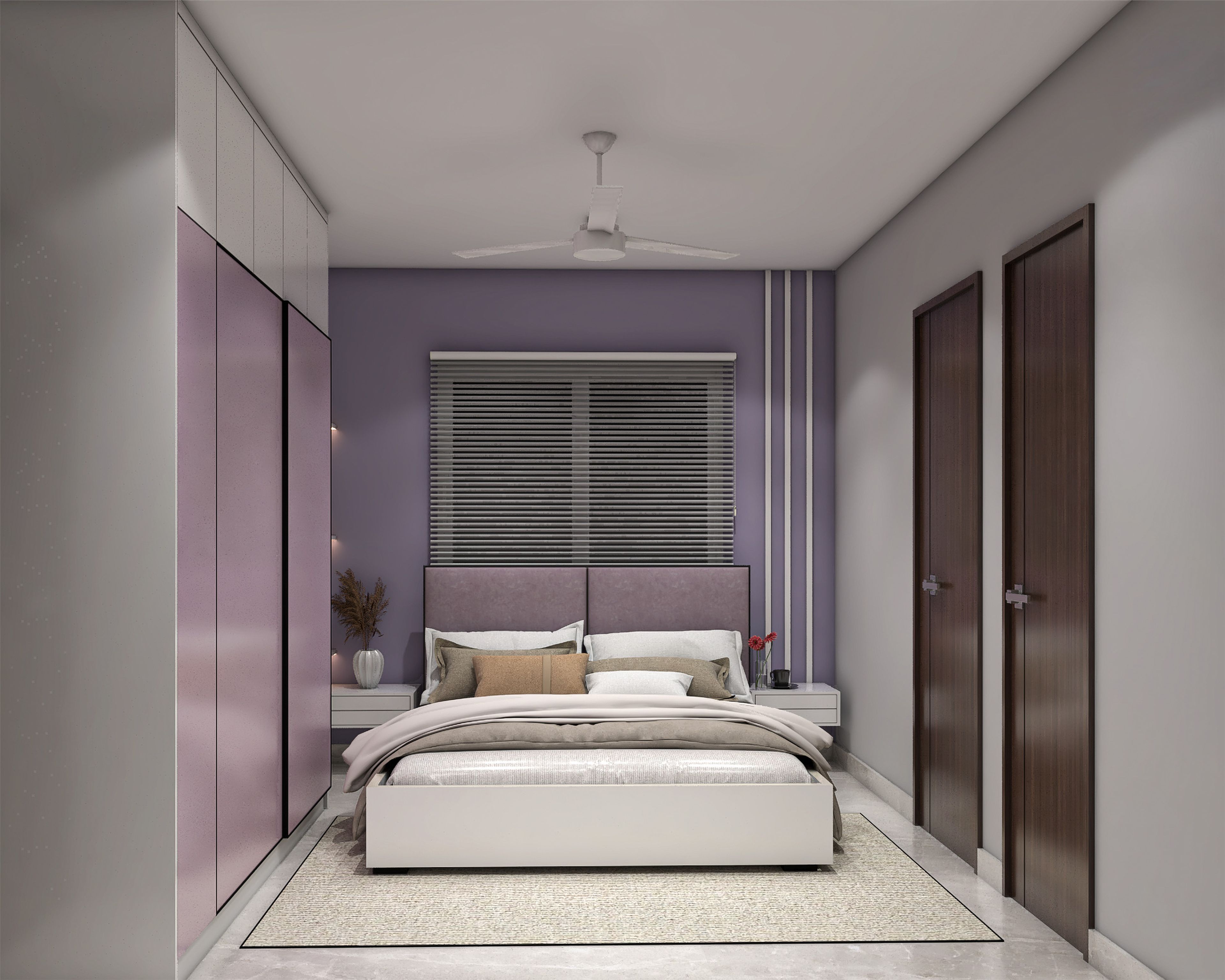 Magenta Wardrobe Contemporary Kids Bedroom Design with Study Area
