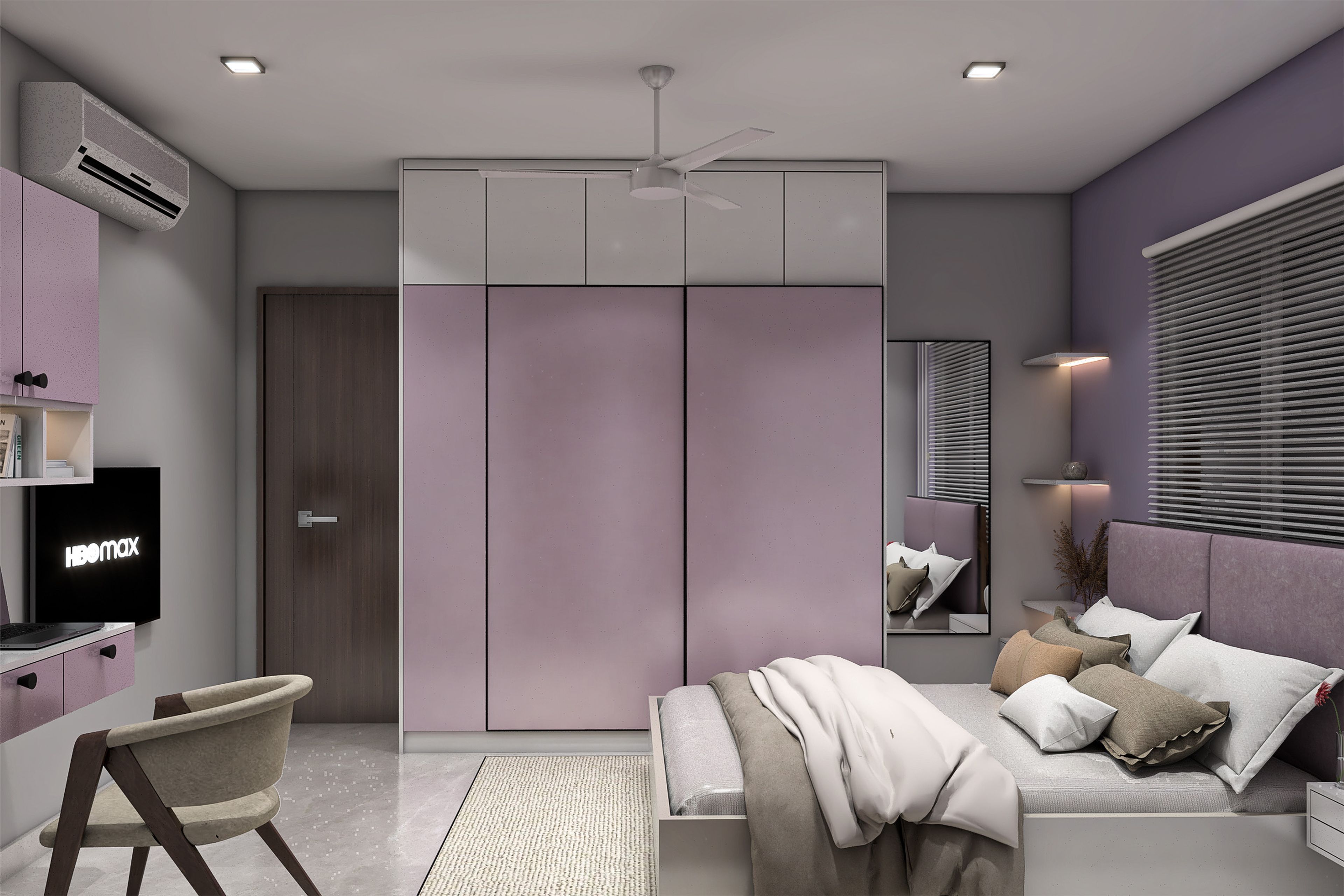 Magenta Wardrobe Contemporary Kids Bedroom Design with Study Area