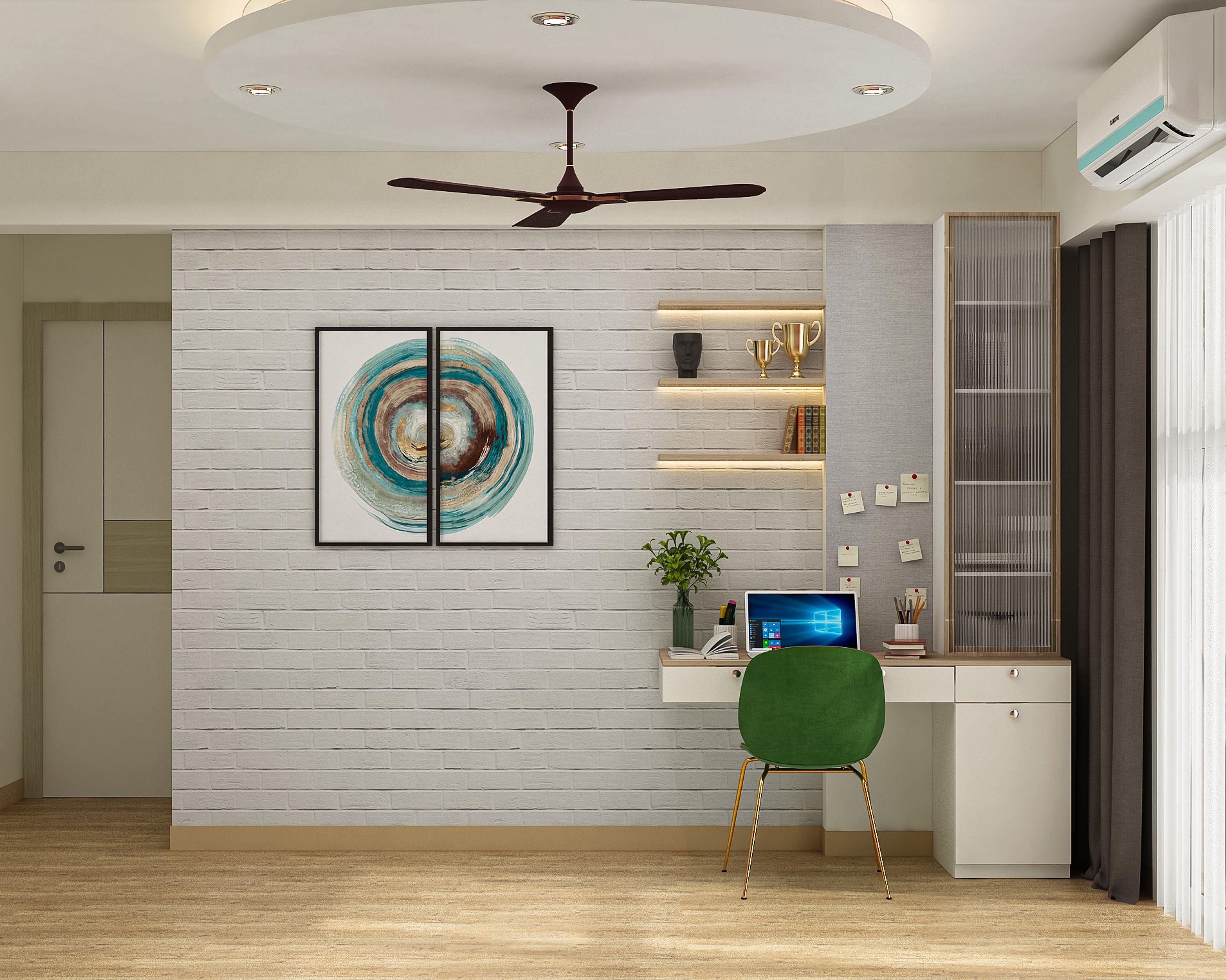 Nautical Theme Modern Kids Bedroom Design with Crimson Accent