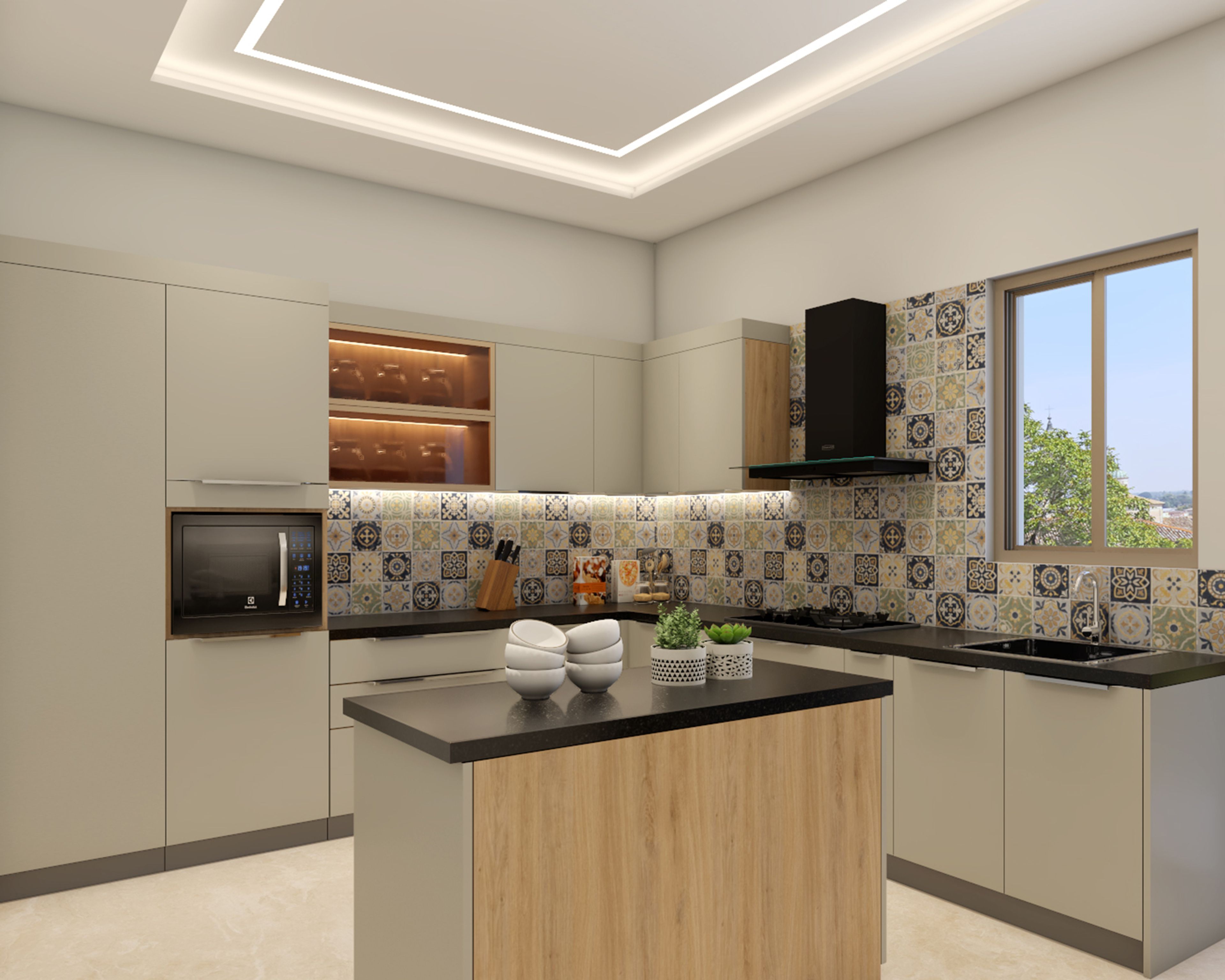 Multicolour Grid Kitchen Tile Design with Artistic Ceramic Patterns
