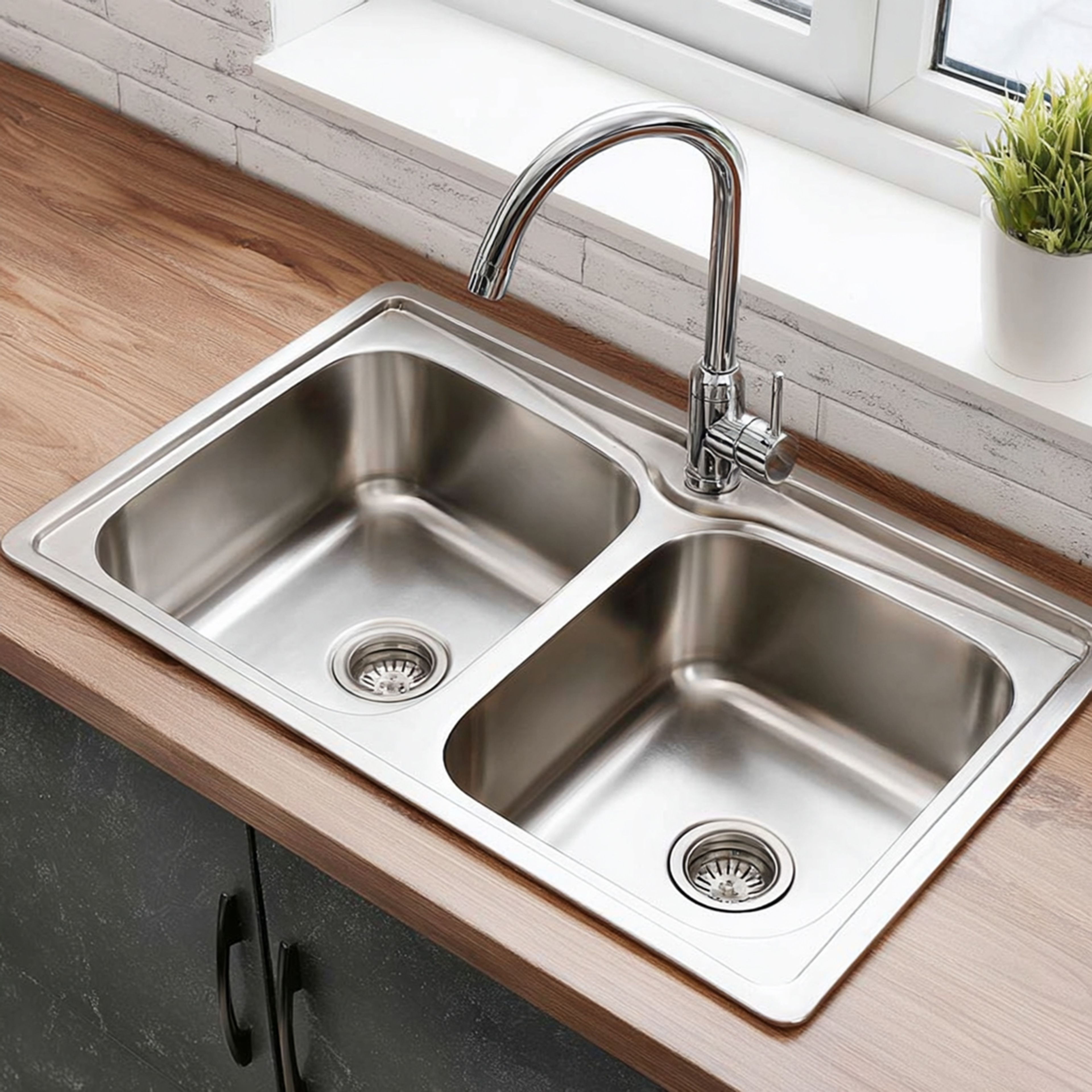 Stainless Steel Kitchen Sink Design with Top Mount Dual Bowl
