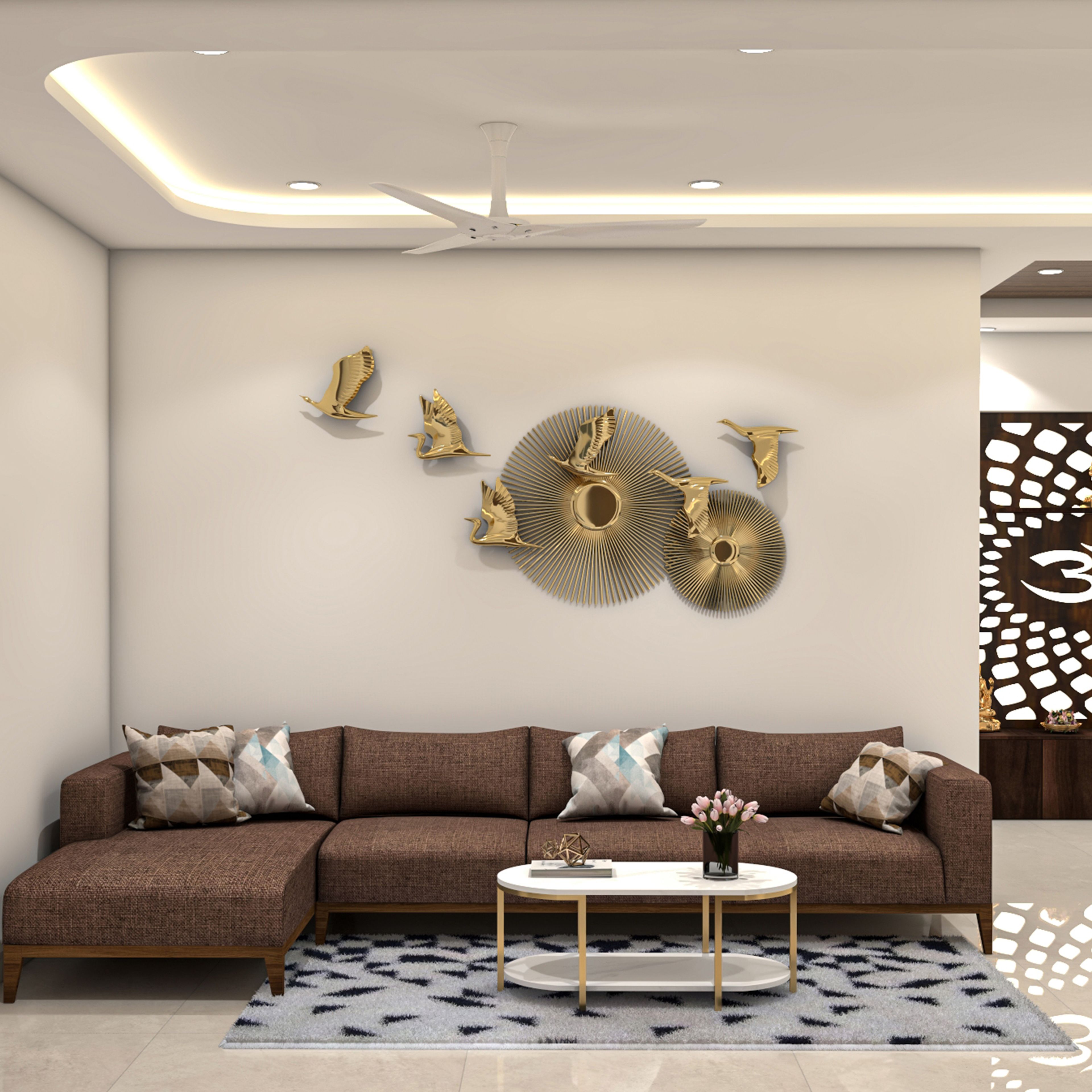 Contemporary Living Room Design with Brown Sectional Sofa and Two-Tiered Oval Coffee Table