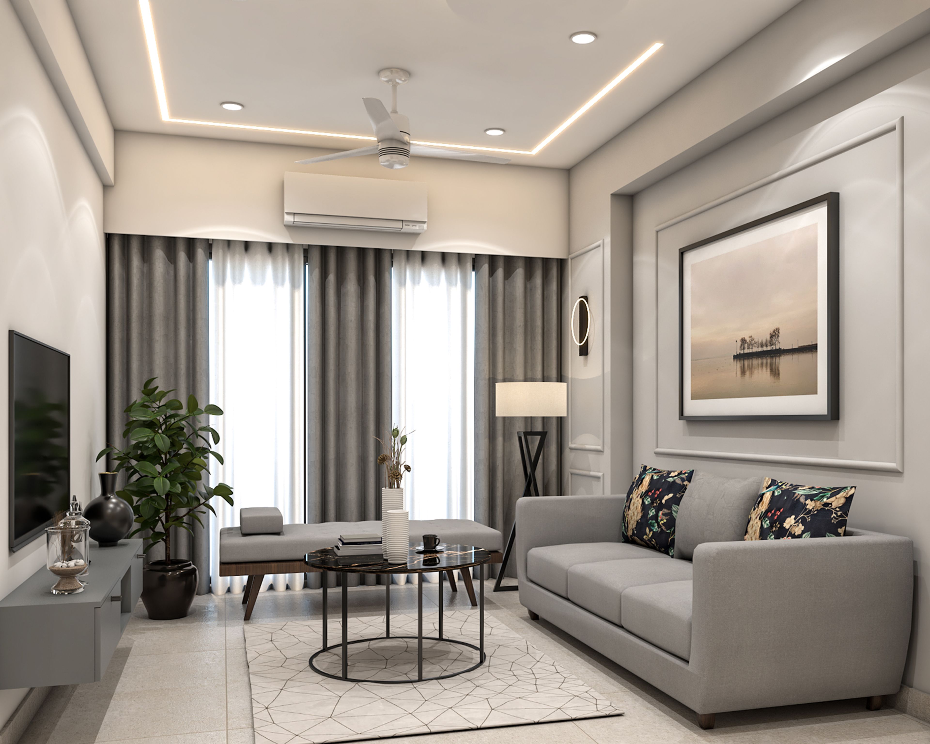 Modern Wall Paint Design with Grey Trims and Panels